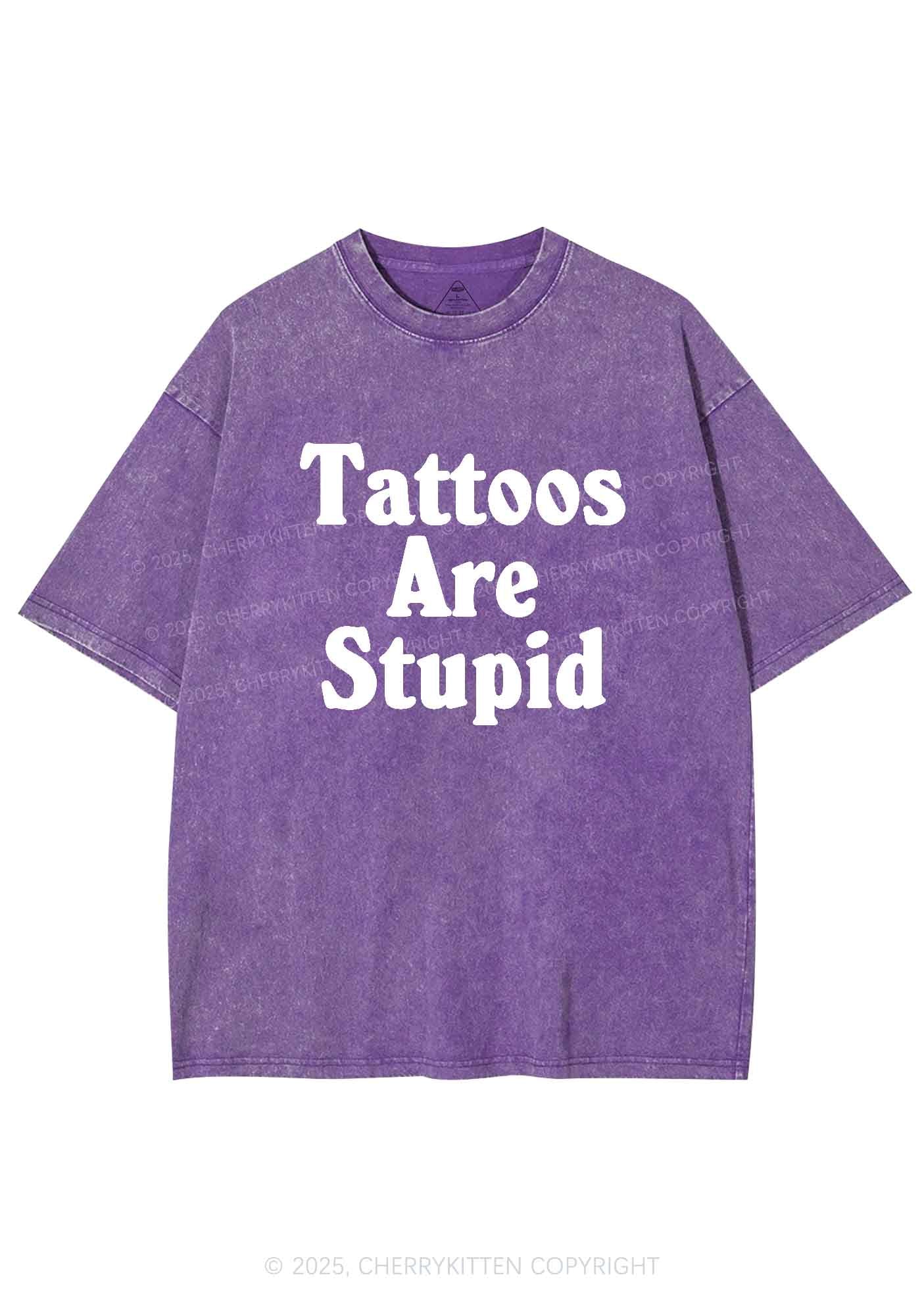 Tattoos Are Stupid Y2K Washed Tee Cherrykitten - Image 5