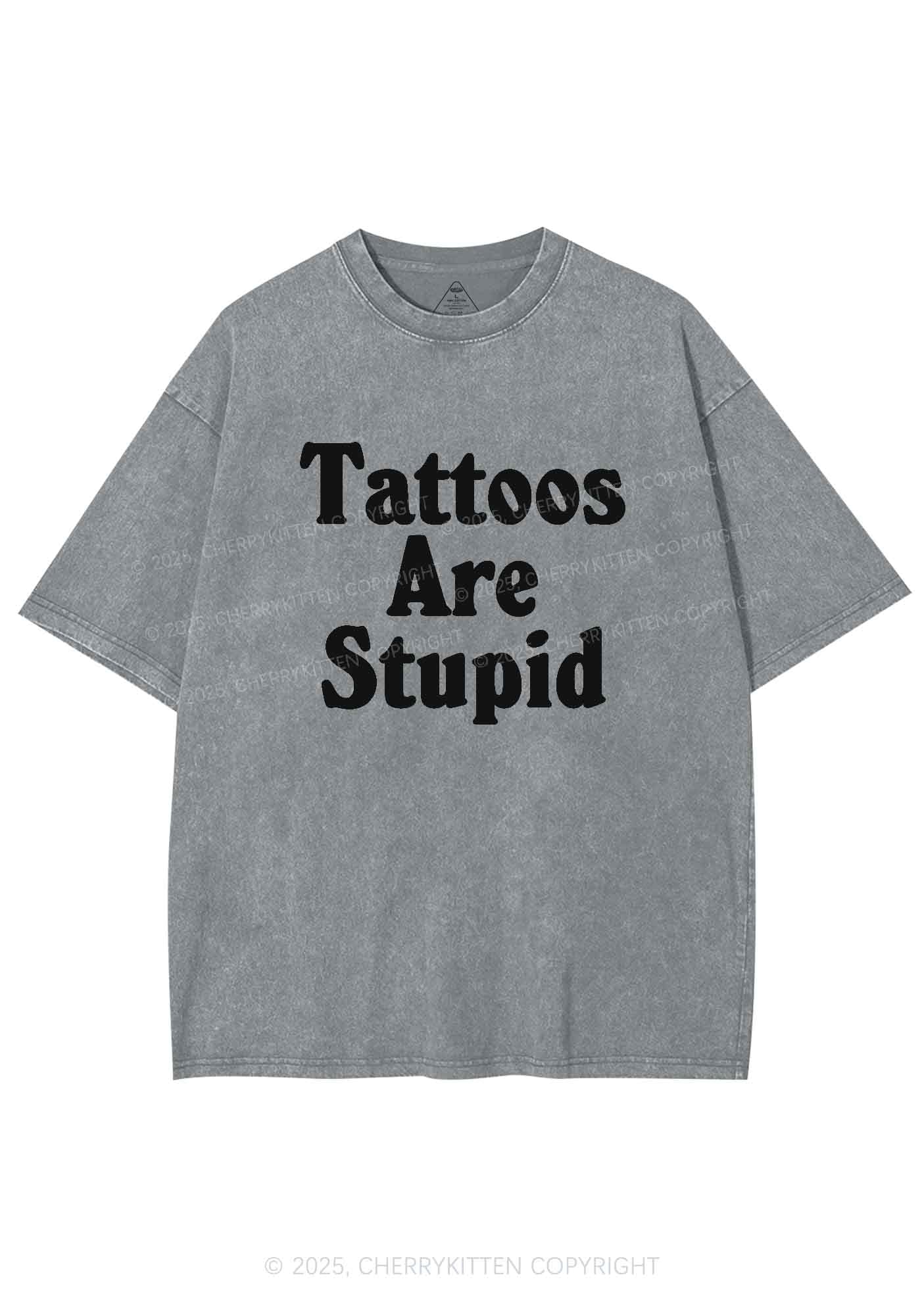 Tattoos Are Stupid Y2K Washed Tee Cherrykitten - Image 7