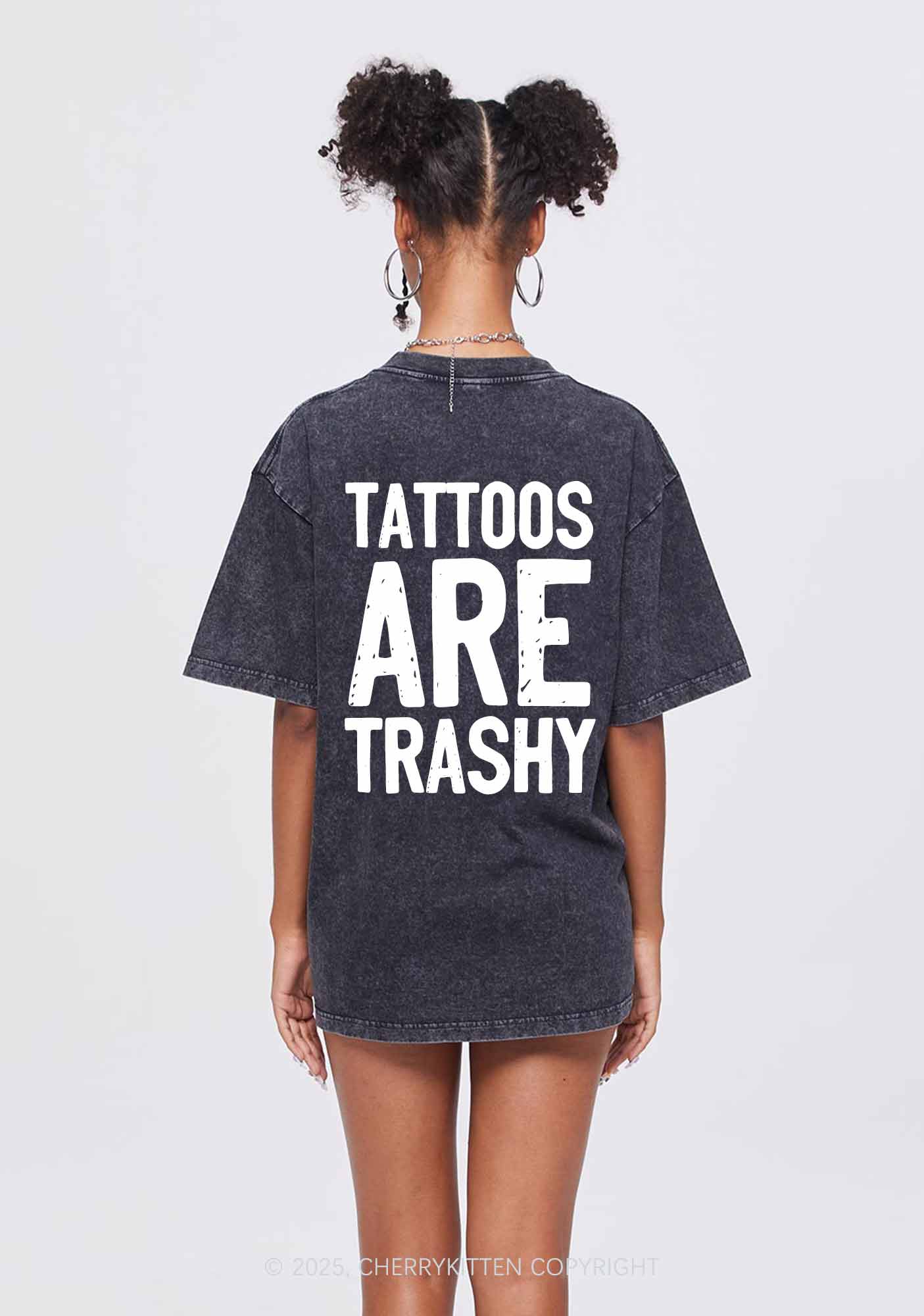Tattoos Are Trashy Two Sides Y2K Shirts Washed Tee Cherrykitten - Image 2