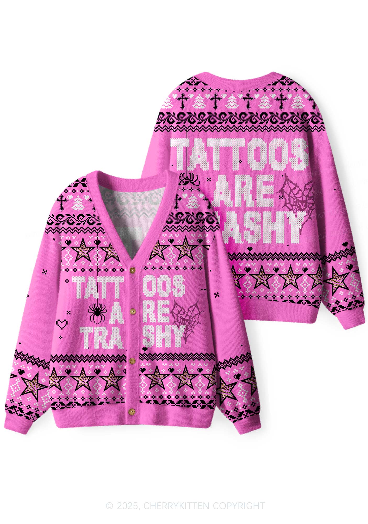 Tattoos Are Trashy Y2K Christmas Cardigan Knit Sweatshirt Cherrykitten - Image 3