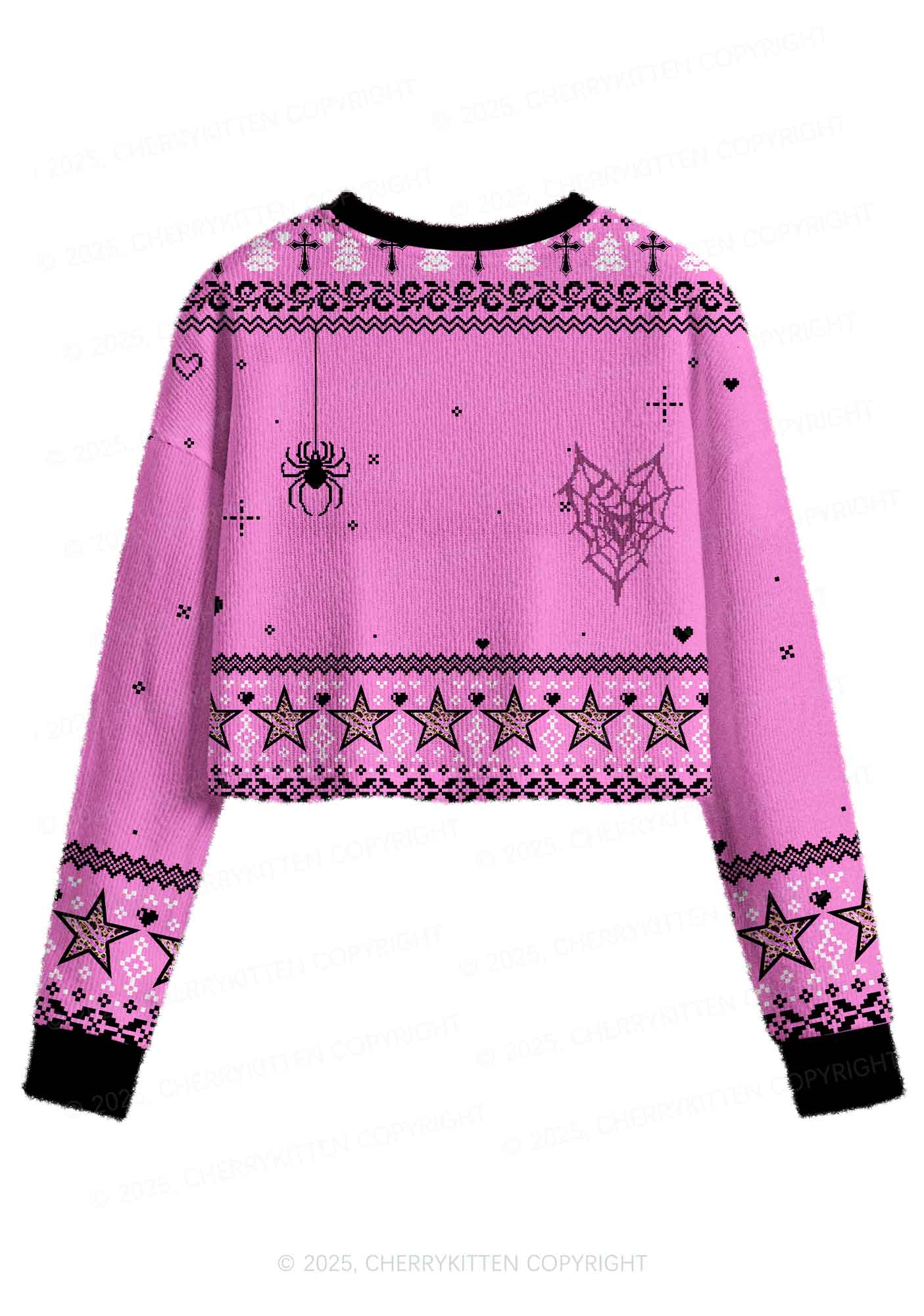 Tattoos Are Trashy Y2K Christmas Crop Knit Sweatshirt Cherrykitten - Image 2