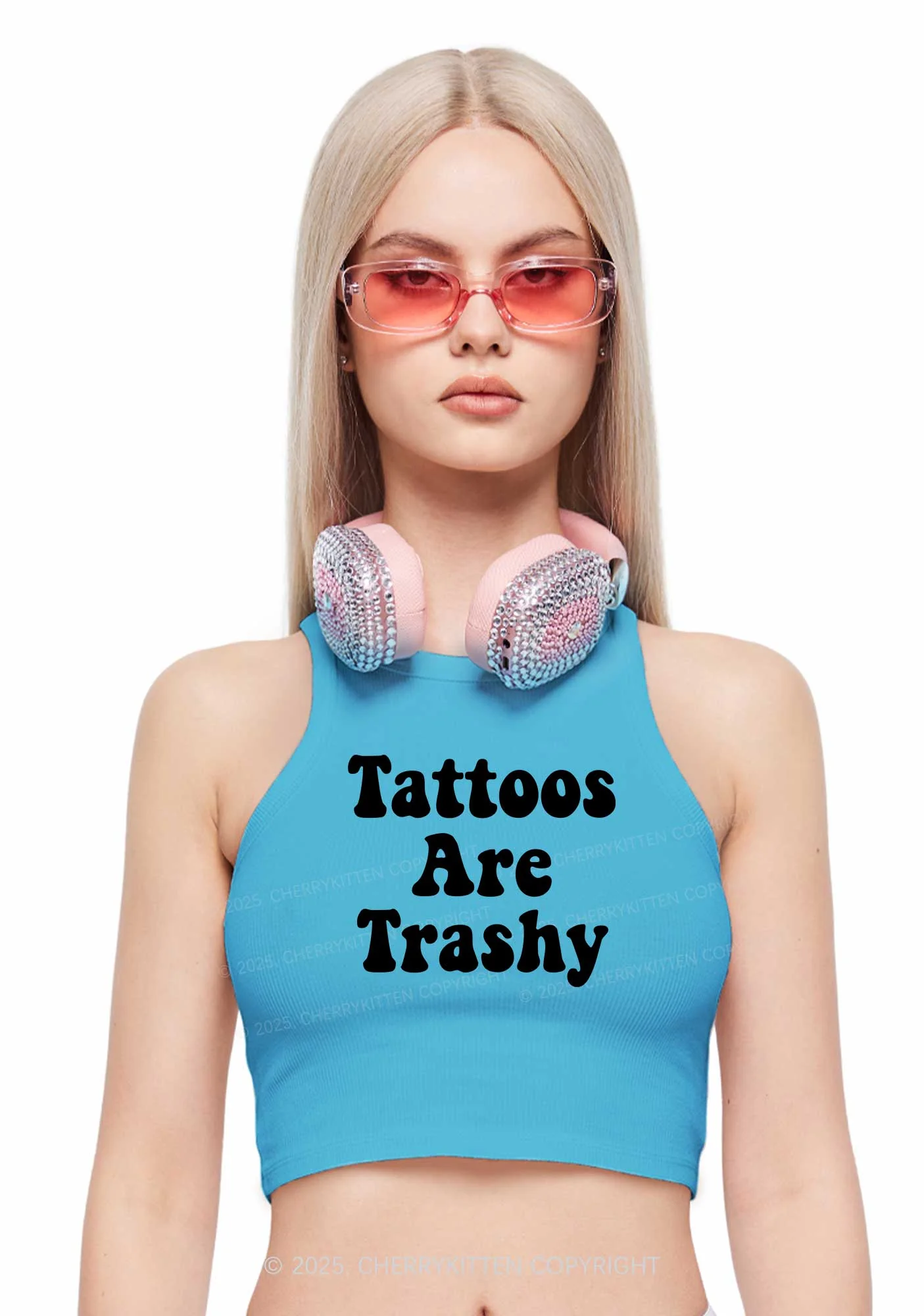 Tattoos Are Trashy Y2K Crop Tank Top Cherrykitten - Image 2