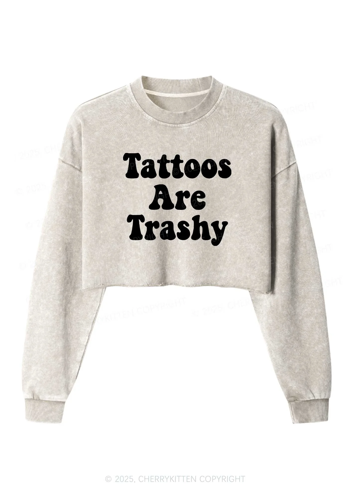 Tattoos Are Trashy Y2K Crop Washed Sweatshirts Cherrykitten - Image 5