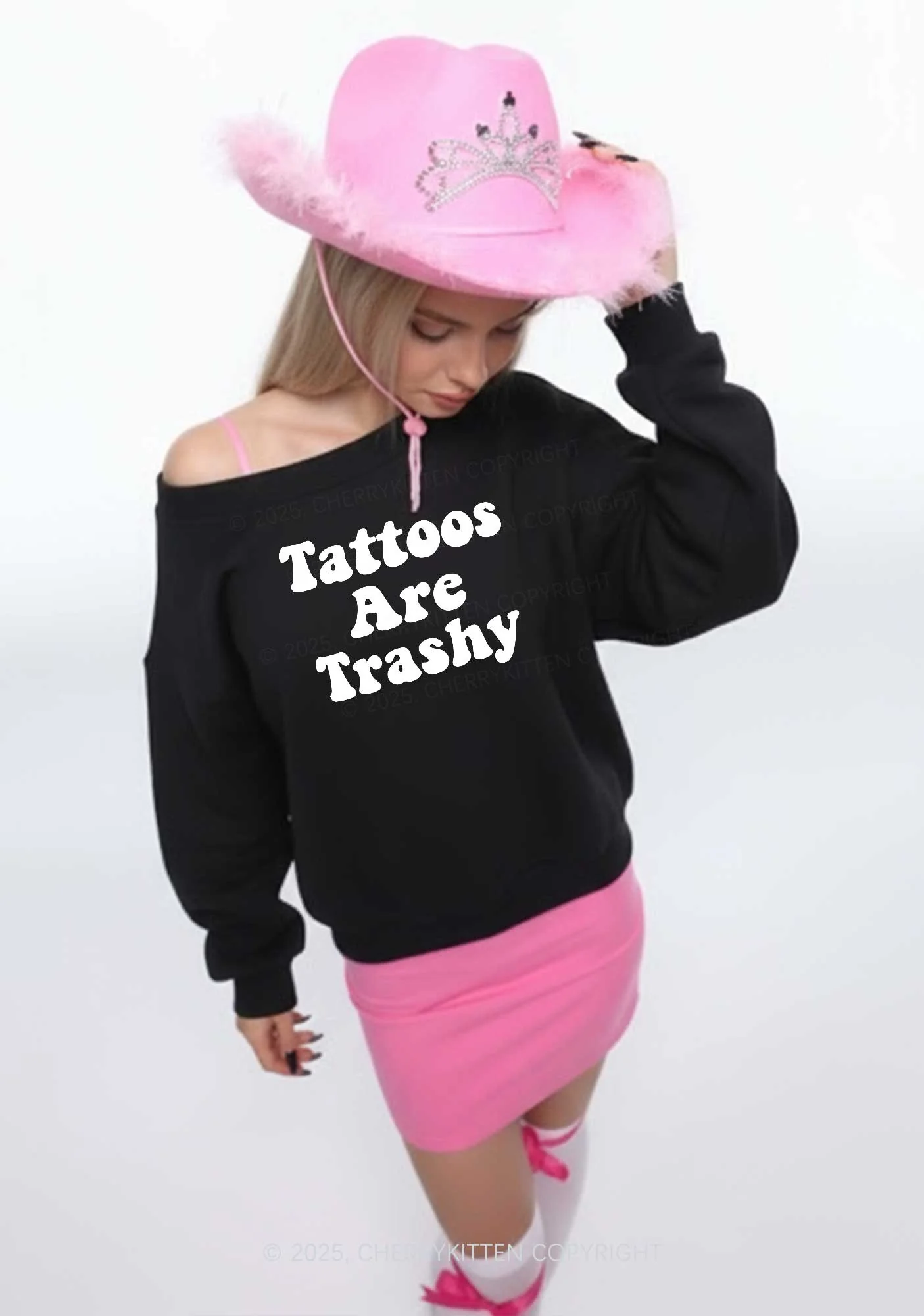 Tattoos Are Trashy Y2K Off Shoulder Sweatshirts Cherrykitten - Image 2