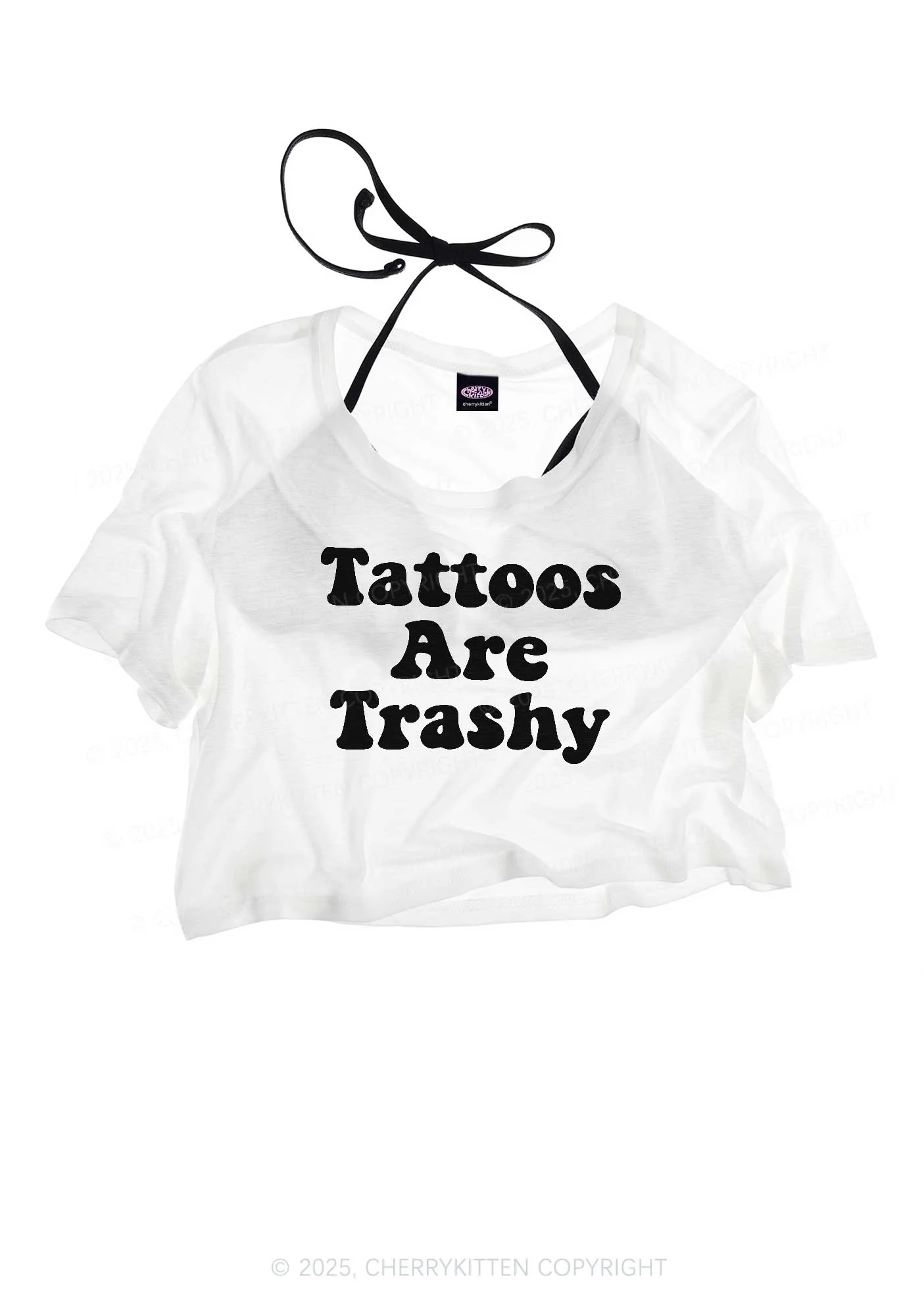 Tattoos Are Trashy Y2K Sheer Crop Tee Cherrykitten - Image 3