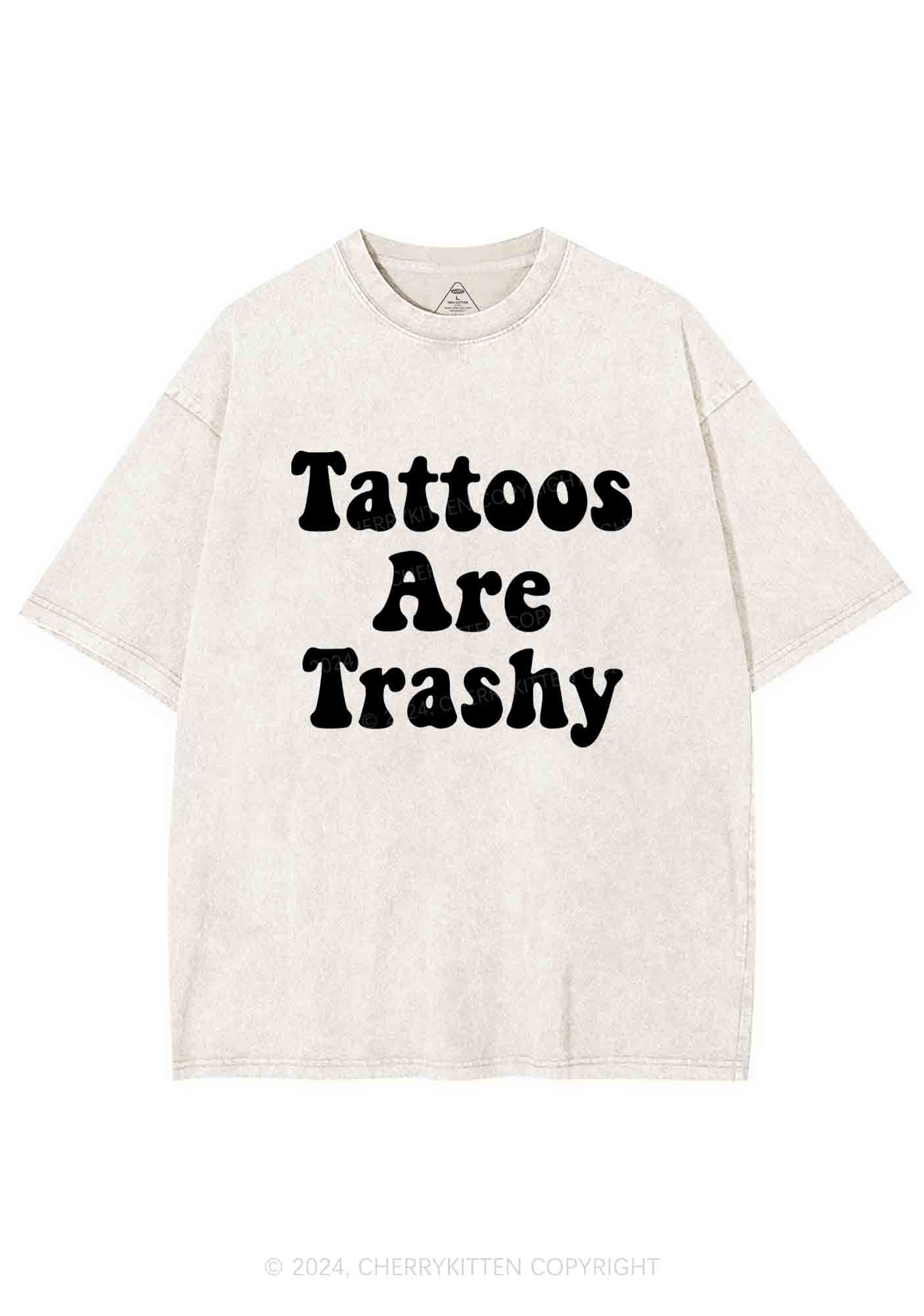 Tattoos Are Trashy Y2K Washed Tee Cherrykitten - Image 5