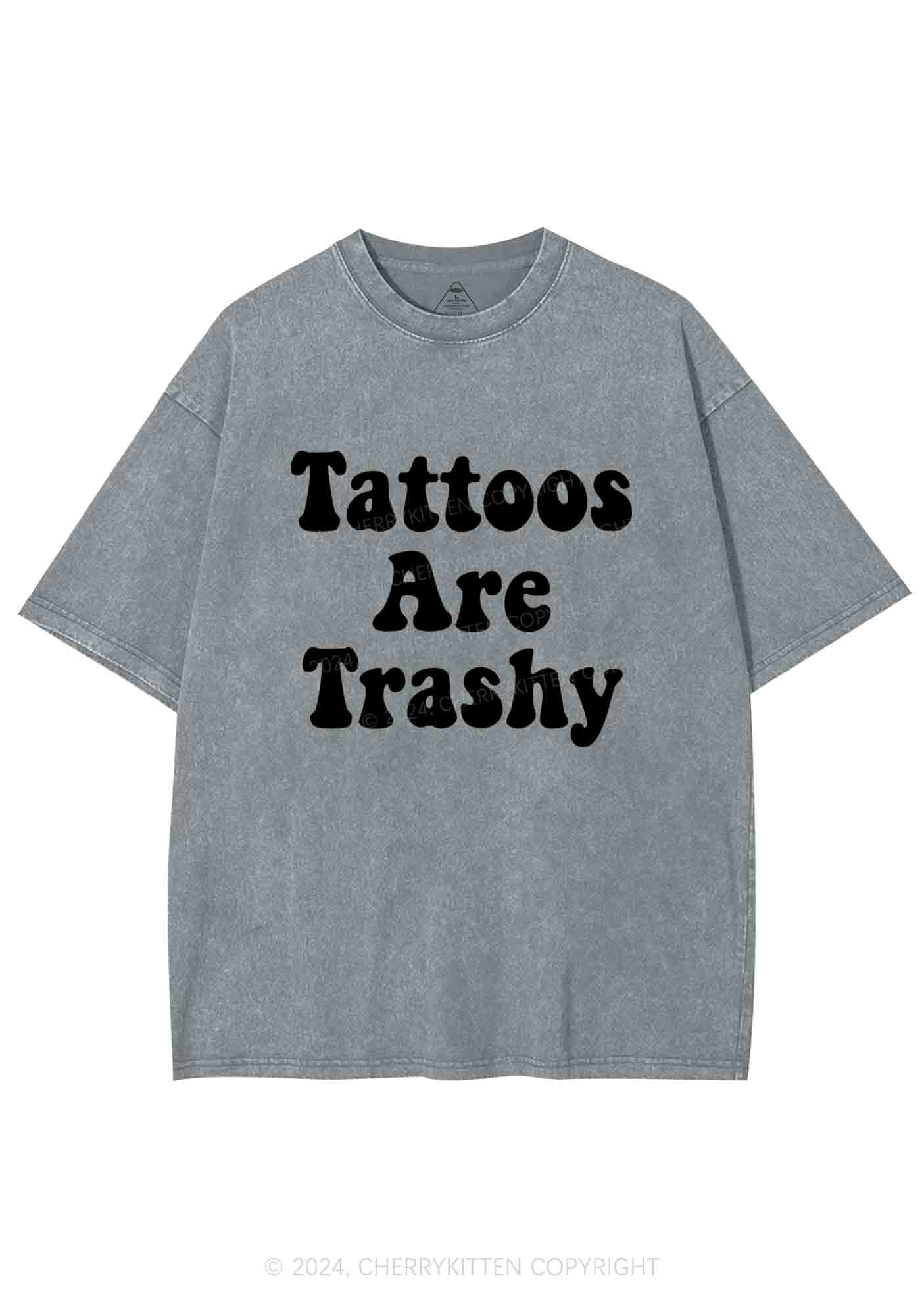 Tattoos Are Trashy Y2K Washed Tee Cherrykitten - Image 8