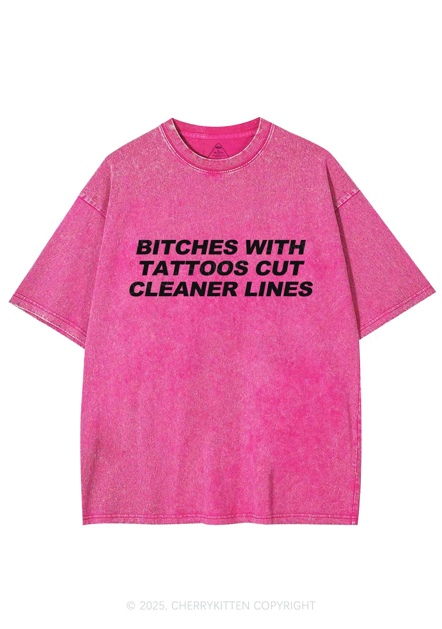 Tattoos Bitches Cut Cleaner Lines Y2K Shirts Washed Tee Cherrykitten - Image 4
