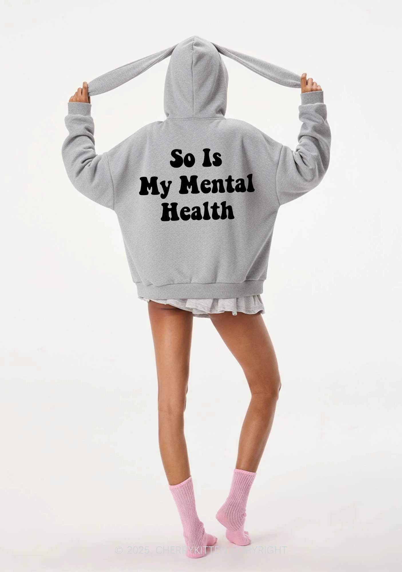 Tattoos Mental Health Y2K Bunny Ear Zip Hoodie Cherrykitten - Image 2