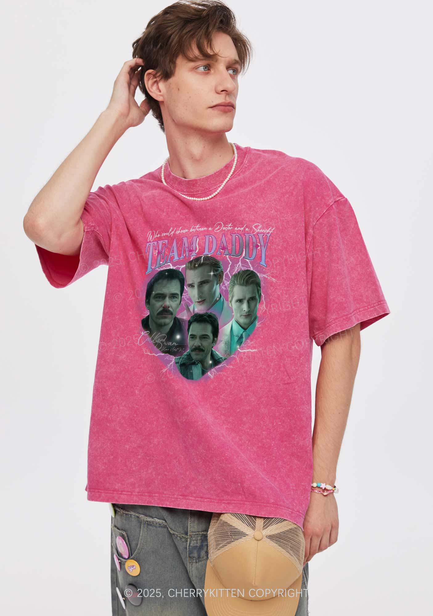 Team Daddy Y2K Shirts Washed Tee Cherrykitten - Image 2