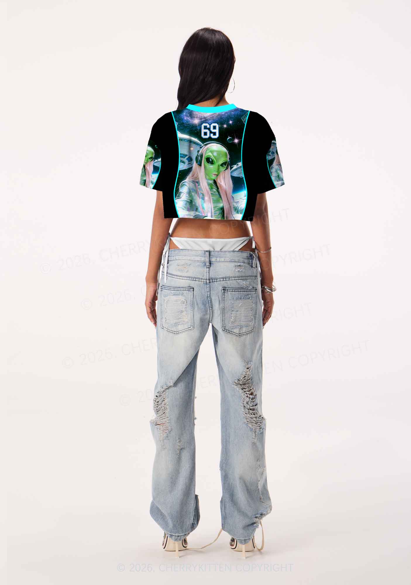 Techno Alien DJ Y2K Crop Sport Jersey Shirts Cherrykitten - Image 3