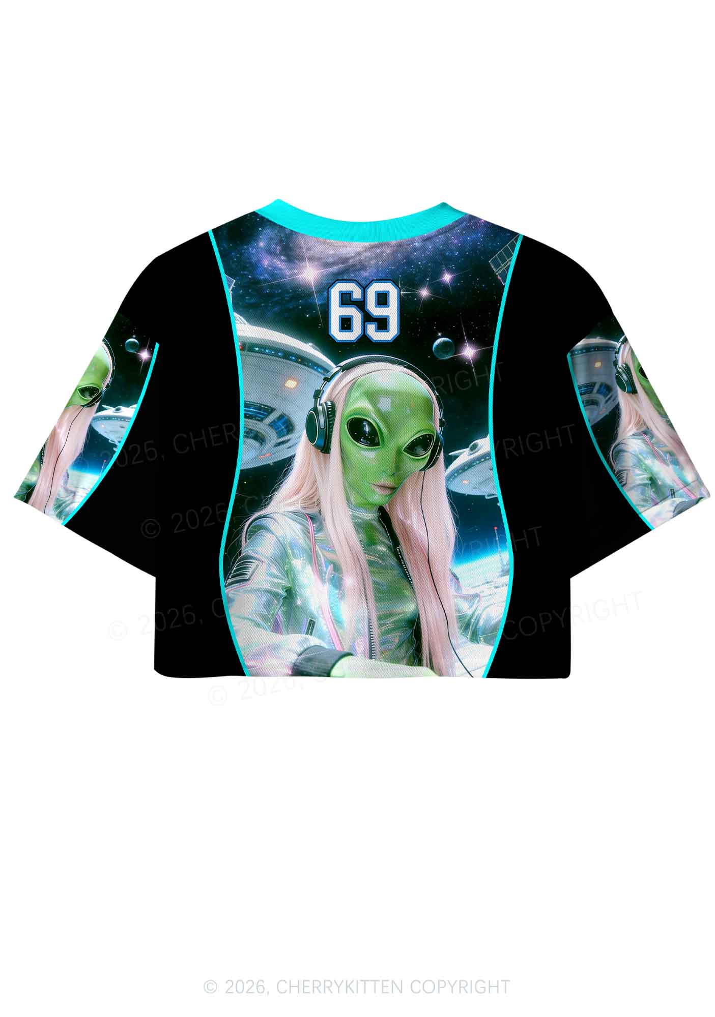Techno Alien DJ Y2K Crop Sport Jersey Shirts Cherrykitten - Image 4