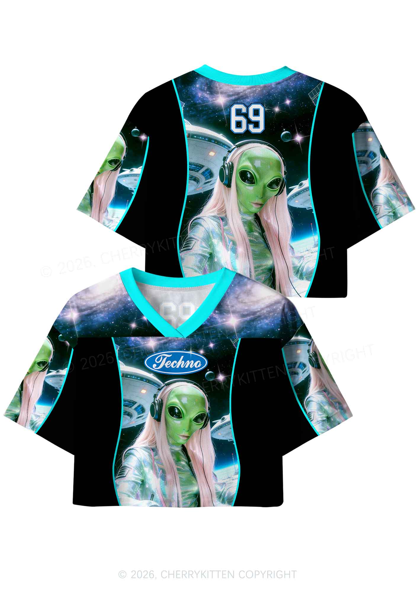 Techno Alien DJ Y2K Crop Sport Jersey Shirts Cherrykitten - Image 5