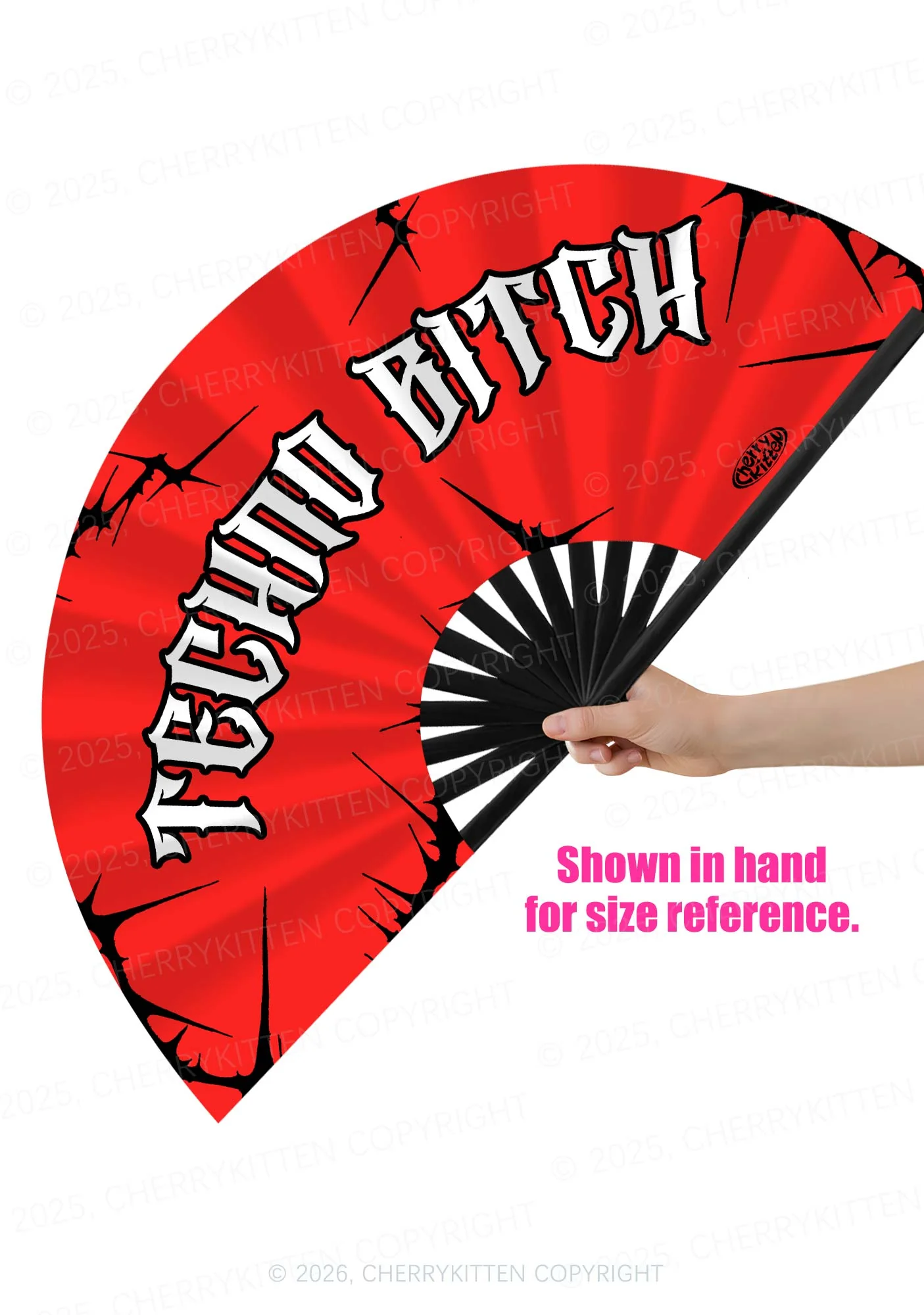 Techno Bxxch Y2K Rave Hand Fan Cherrykitten - Image 2
