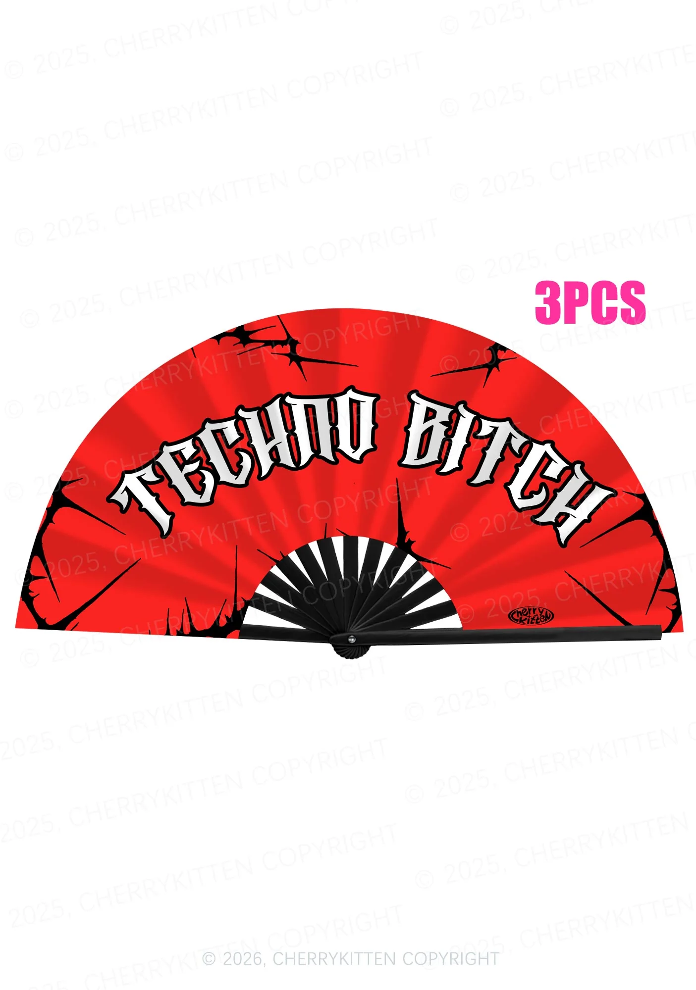 Techno Bxxch Y2K Rave Hand Fan Cherrykitten - Image 3