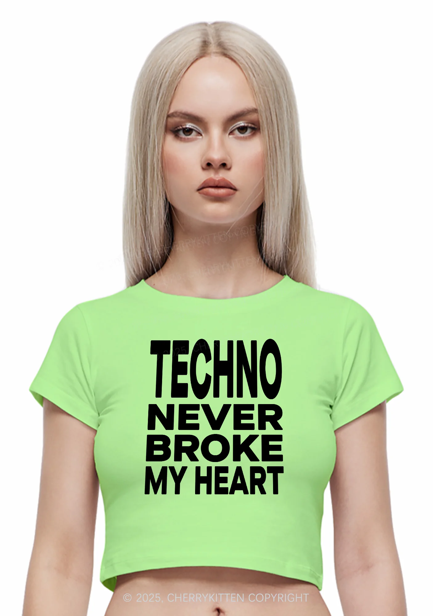 Techno Heart Y2K Baby Tee Cherrykitten - Image 2
