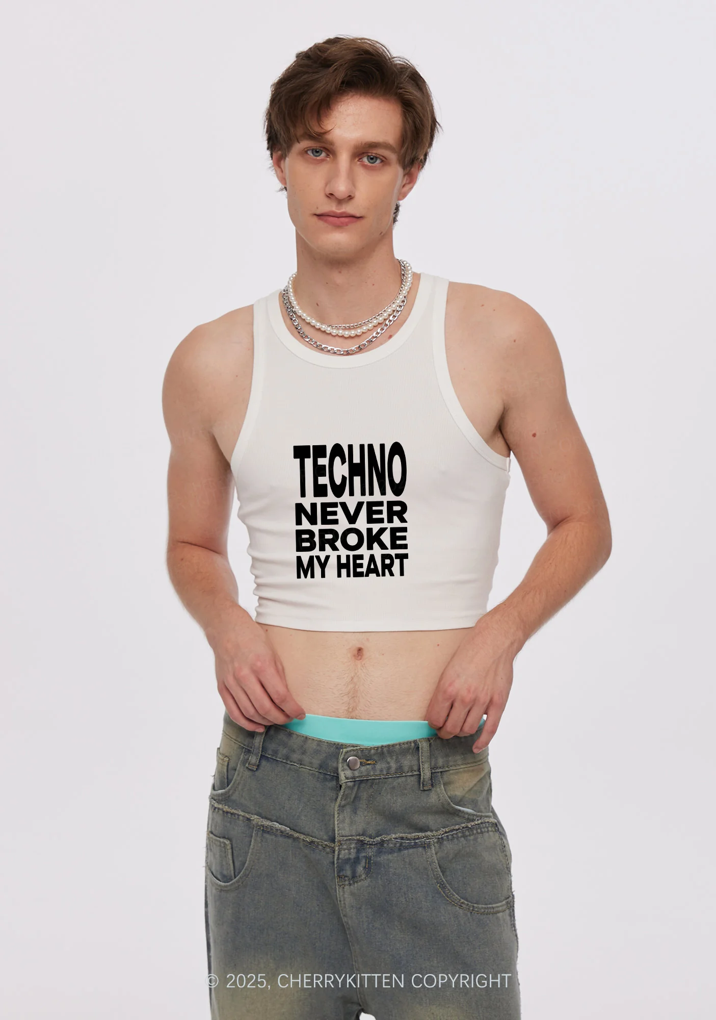 Techno Heart Y2K Crop Tank Top Cherrykitten - Image 2