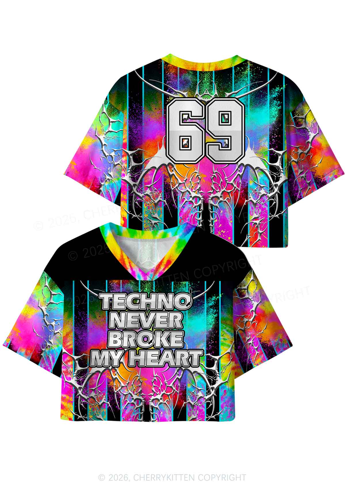 Techno Never Broke My Heart Y2K Crop Sport Jersey Shirts Cherrykitten - Image 5