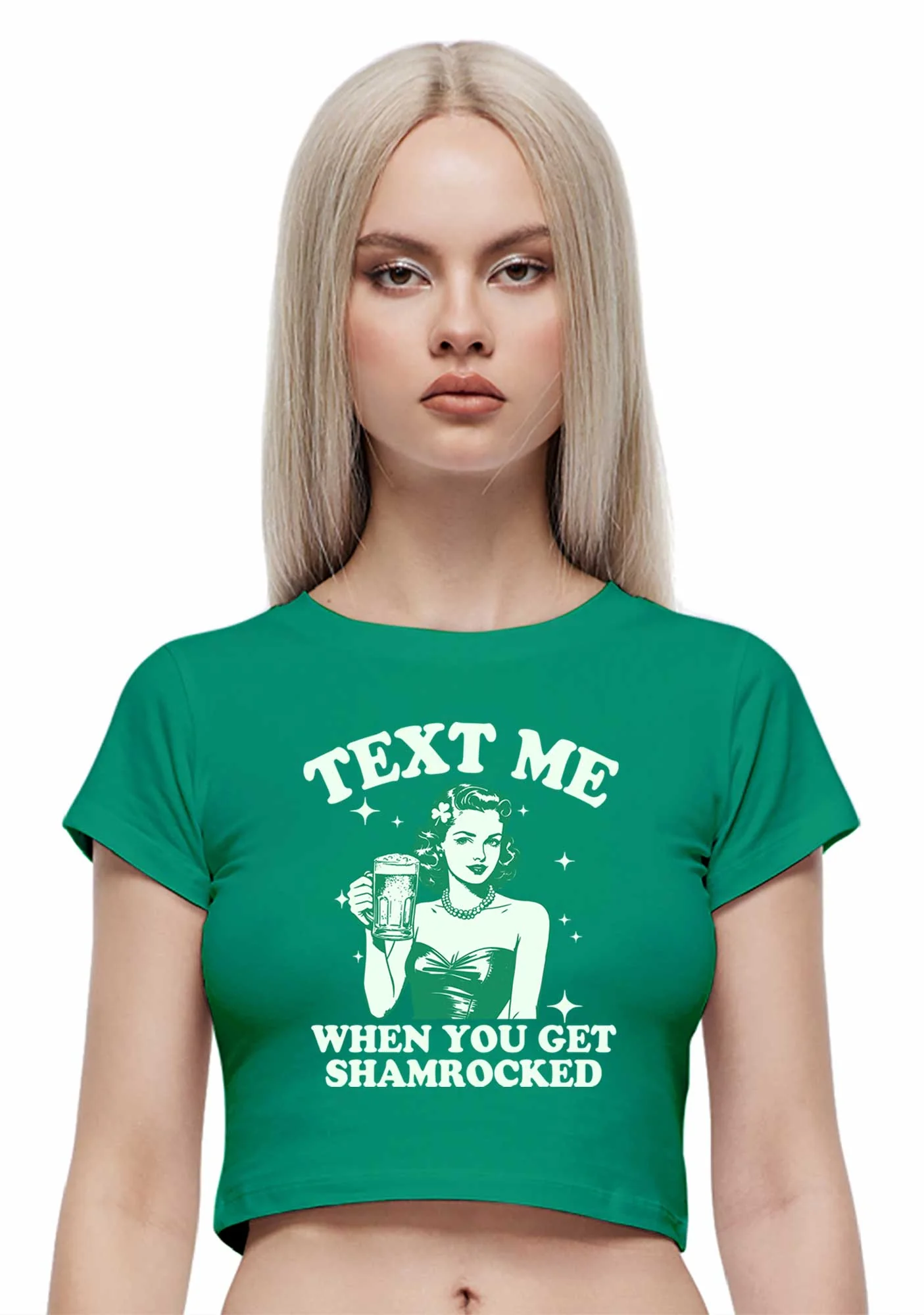 Text Me When You Get Shamrocked St Patricks Y2K Baby Tee Cherrykitten - Image 2