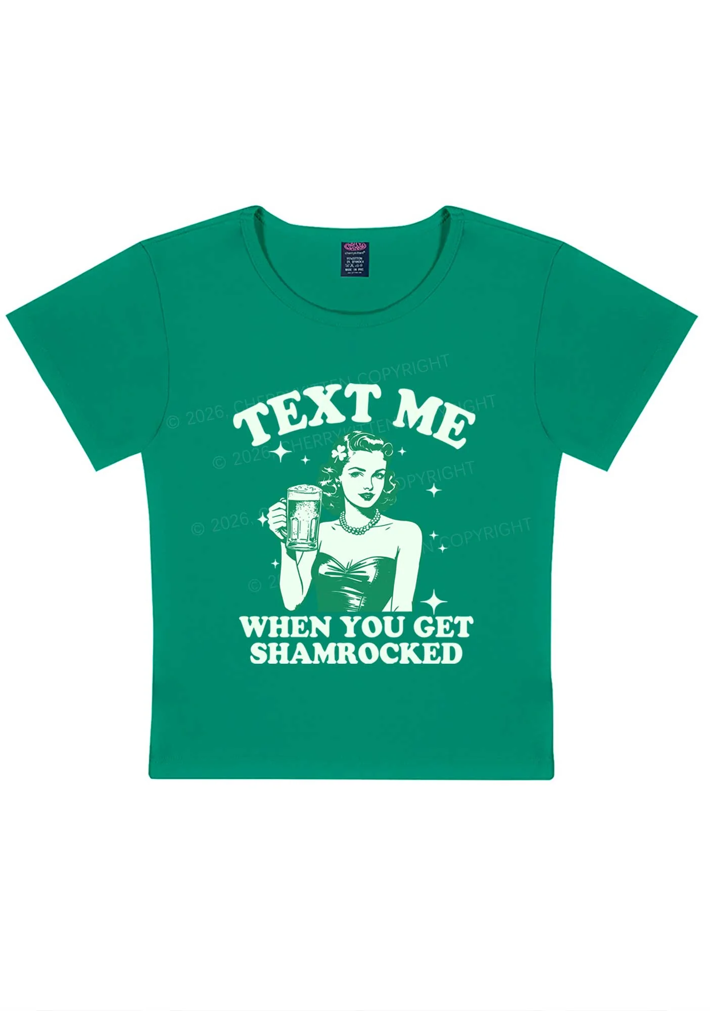 Text Me When You Get Shamrocked St Patricks Y2K Baby Tee Cherrykitten - Image 3