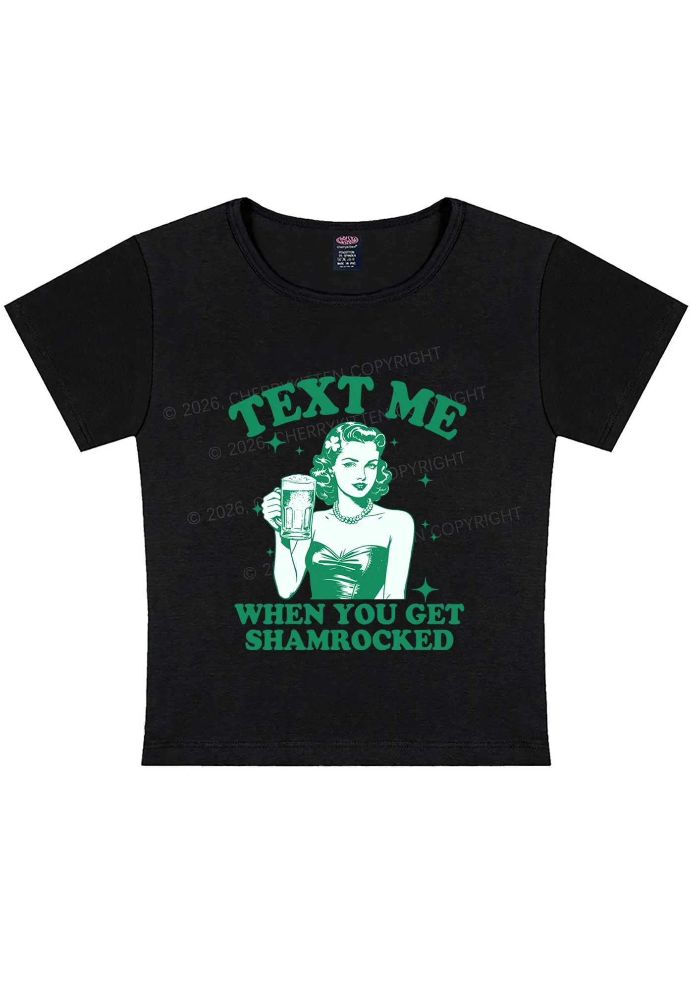 Text Me When You Get Shamrocked St Patricks Y2K Baby Tee Cherrykitten - Image 4