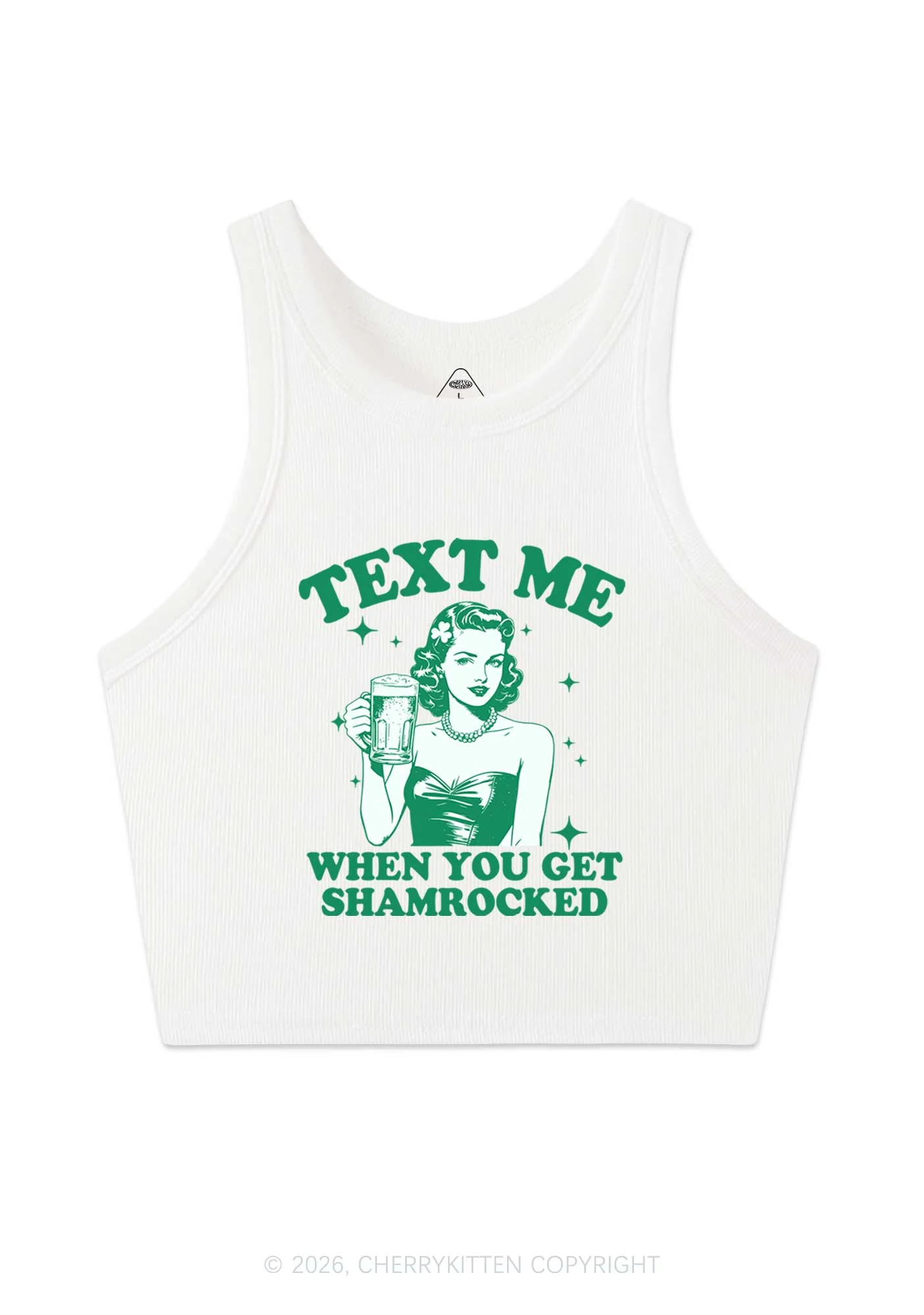 Text Me When You Get Shamrocked St Patricks Y2K Crop Tank Top Cherrykitten - Image 3