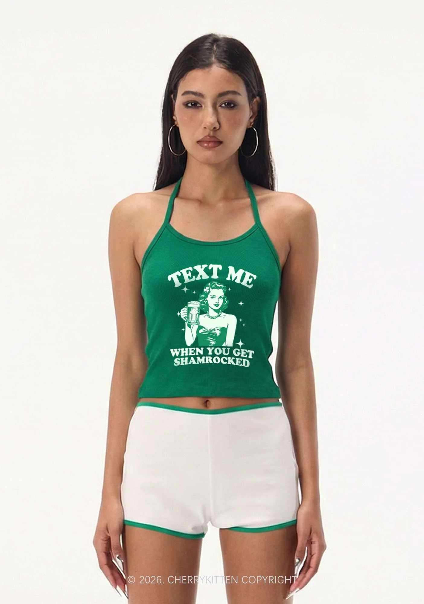 Text Me When You Get Shamrocked St Patricks Y2K Halter Neck Cami Cherrykitten - Image 2