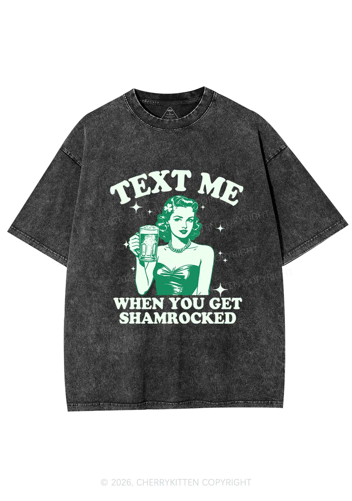 Text Me When You Get Shamrocked St Patricks Y2K Shirts Washed Tee Cherrykitten - Image 4