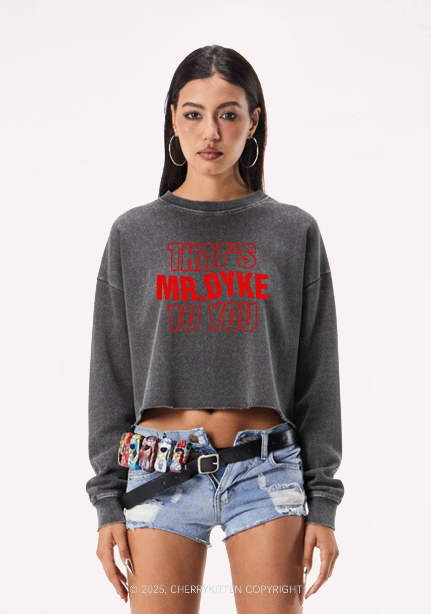 Thats Mr Dyke Pride Y2K Crop Washed Sweatshirts Cherrykitten - Image 2