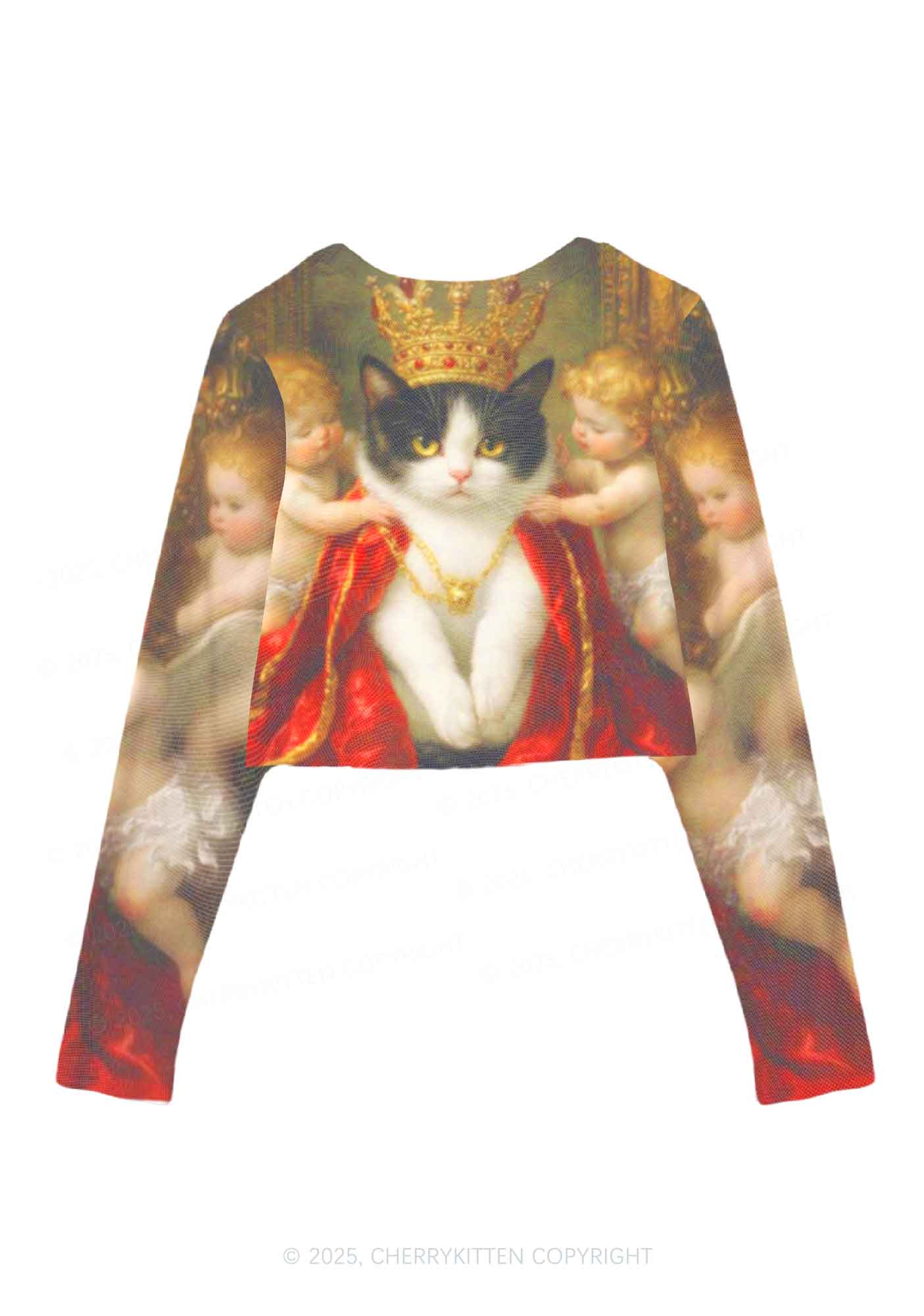 The Cat King And Angels Y2K Mesh Long Sleeve Crop Top Cherrykitten - Image 3