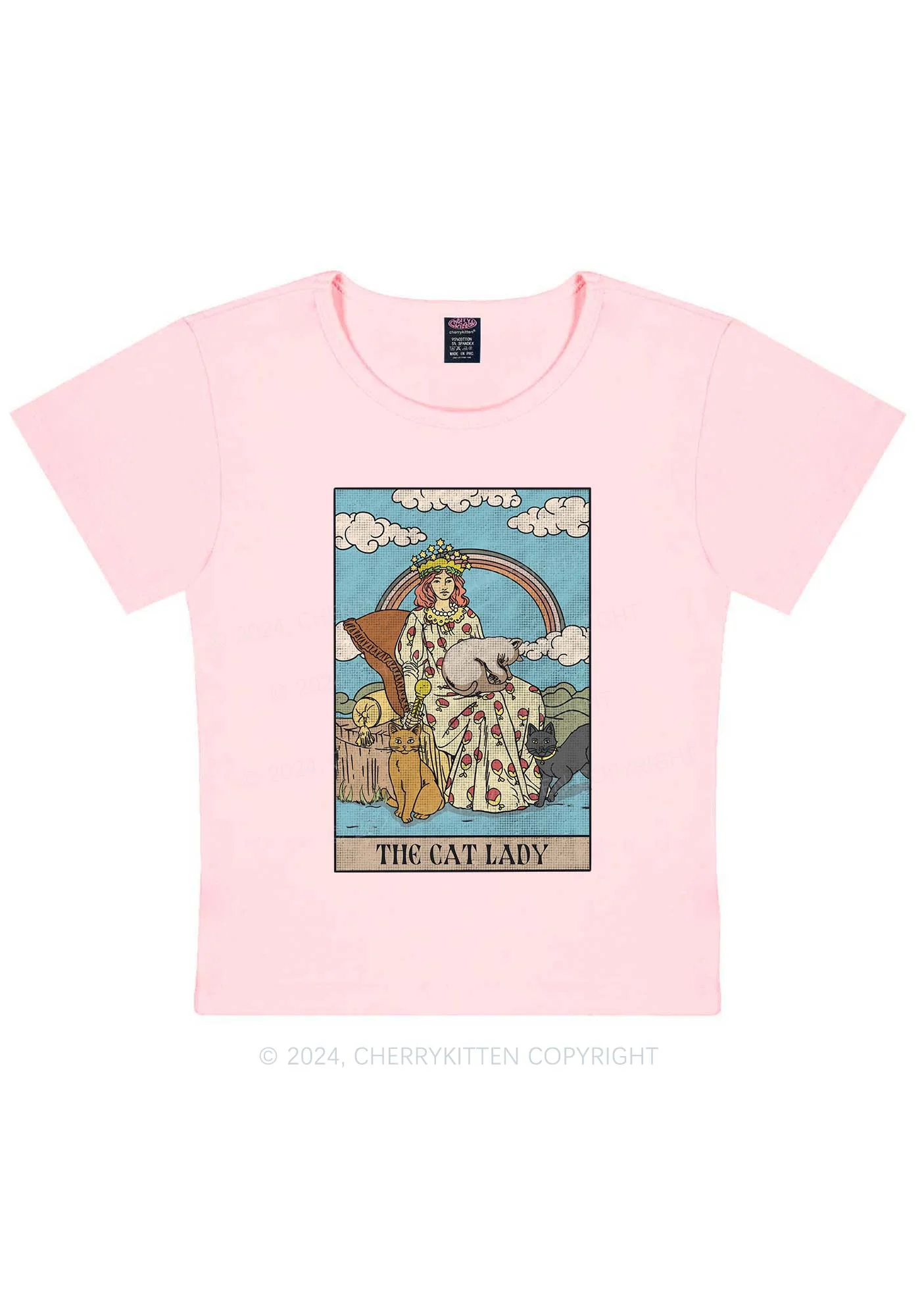 The Cat Lady Y2K Baby Tee Cherrykitten - Image 11