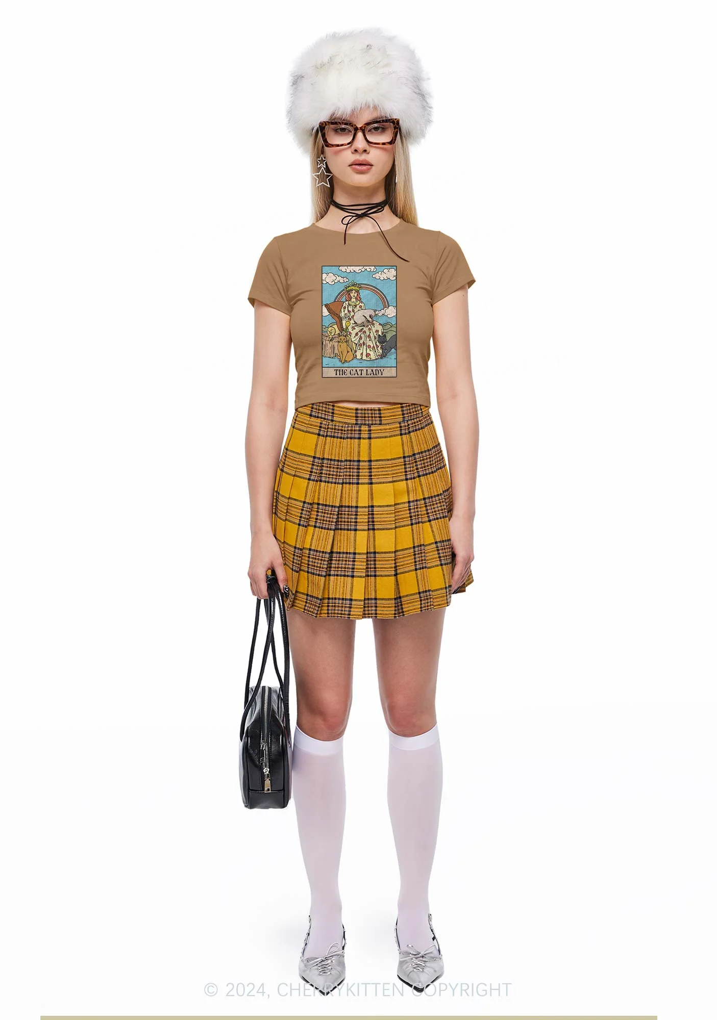 The Cat Lady Y2K Baby Tee Cherrykitten - Image 2