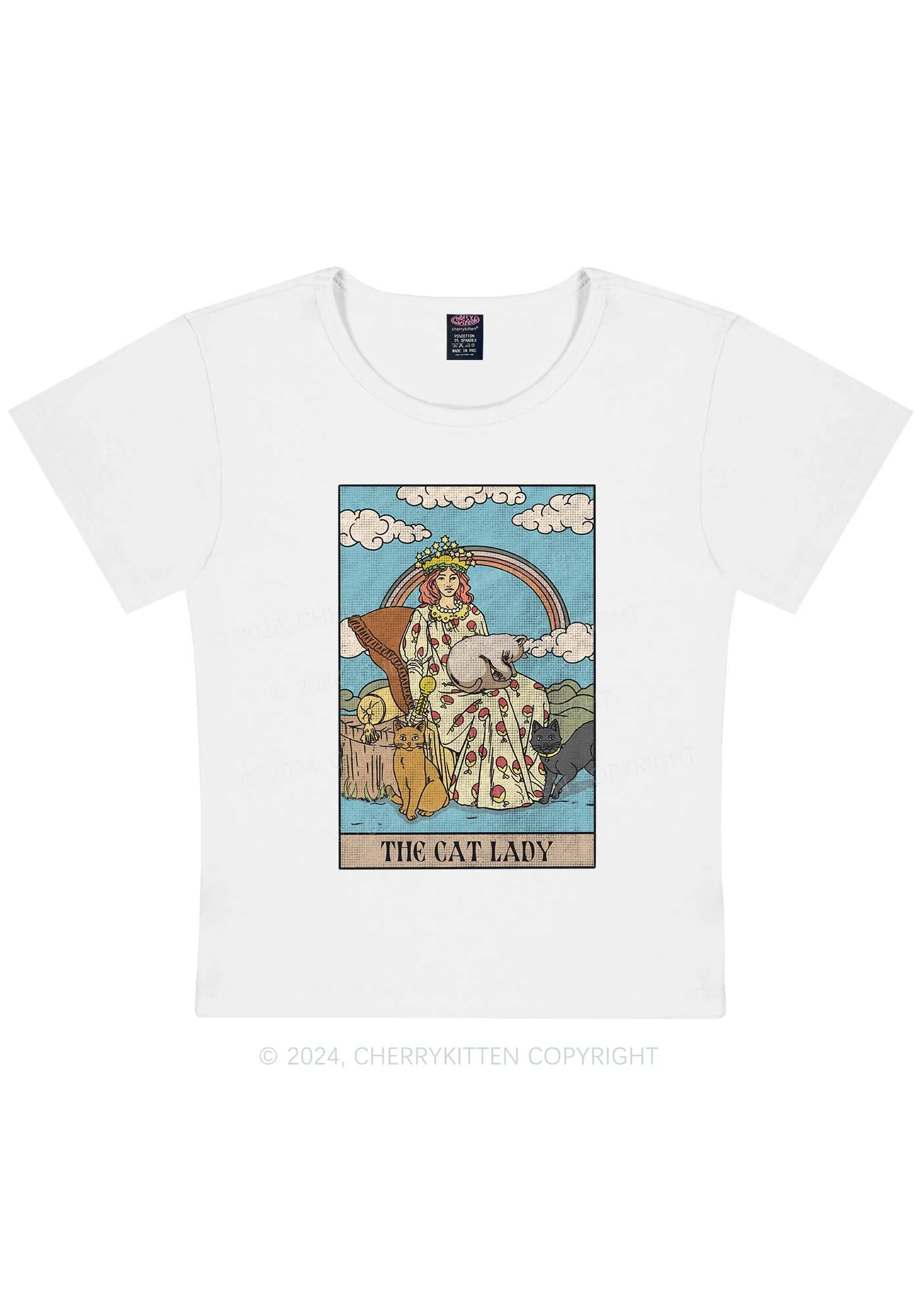The Cat Lady Y2K Baby Tee Cherrykitten - Image 4