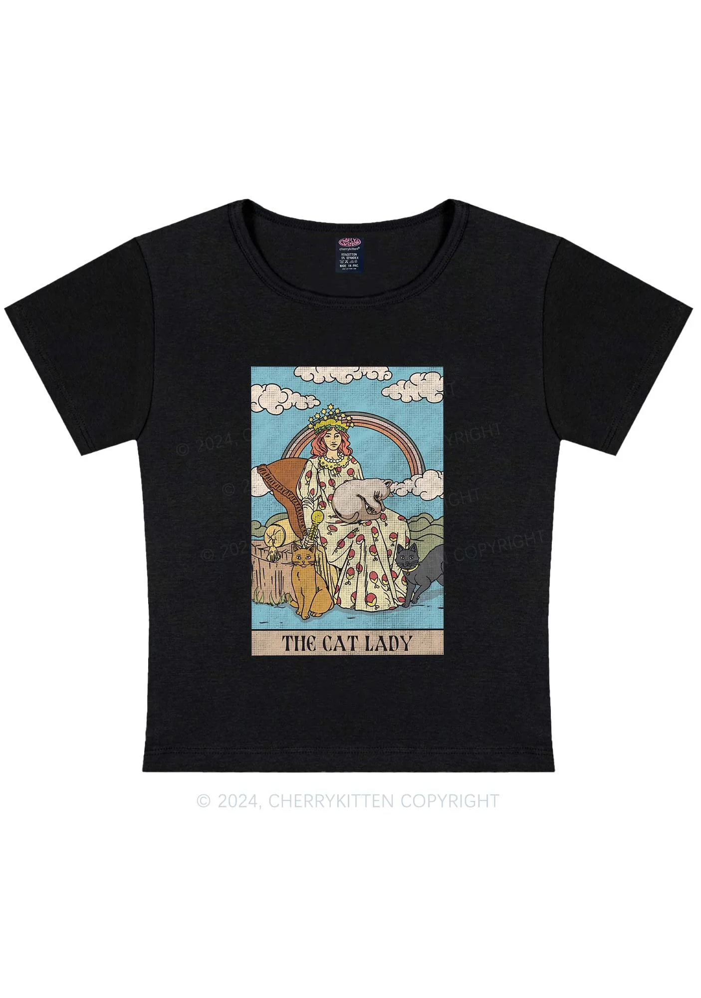 The Cat Lady Y2K Baby Tee Cherrykitten - Image 5