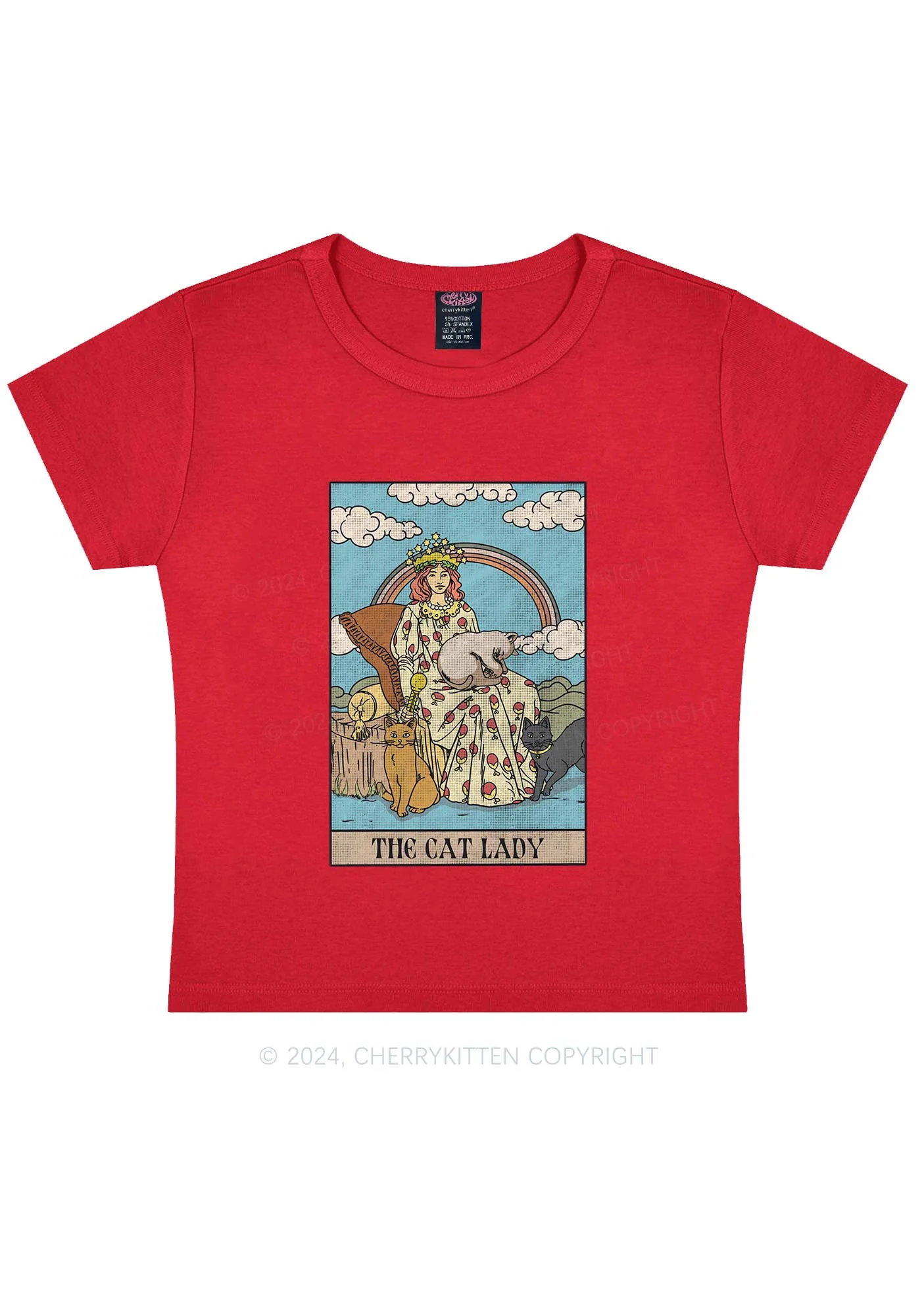 The Cat Lady Y2K Baby Tee Cherrykitten - Image 9