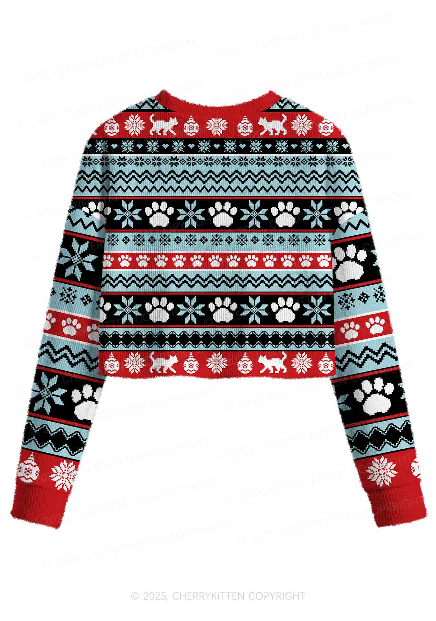 The Cat Lady Y2K Christmas Crop Knit Sweatshirt Cherrykitten - Image 2