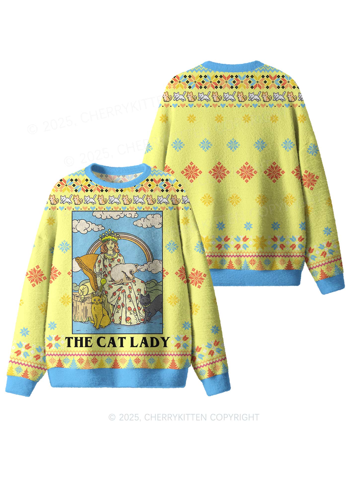 The Cat Lady Y2K Christmas Knit Sweatshirt Cherrykitten - Image 3