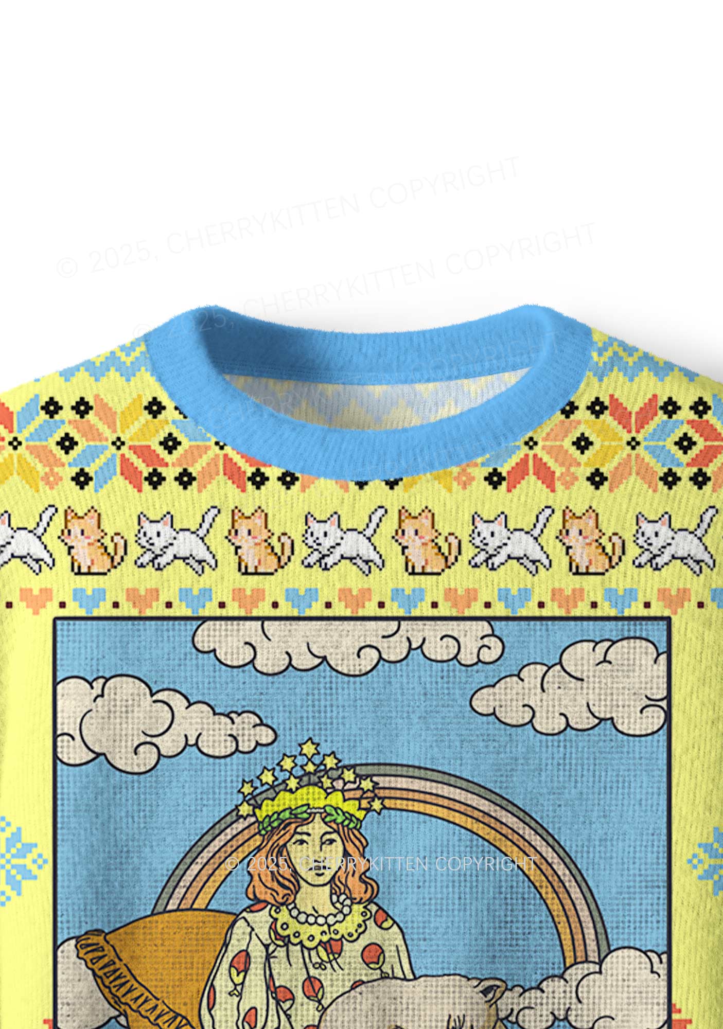 The Cat Lady Y2K Christmas Knit Sweatshirt Cherrykitten - Image 5