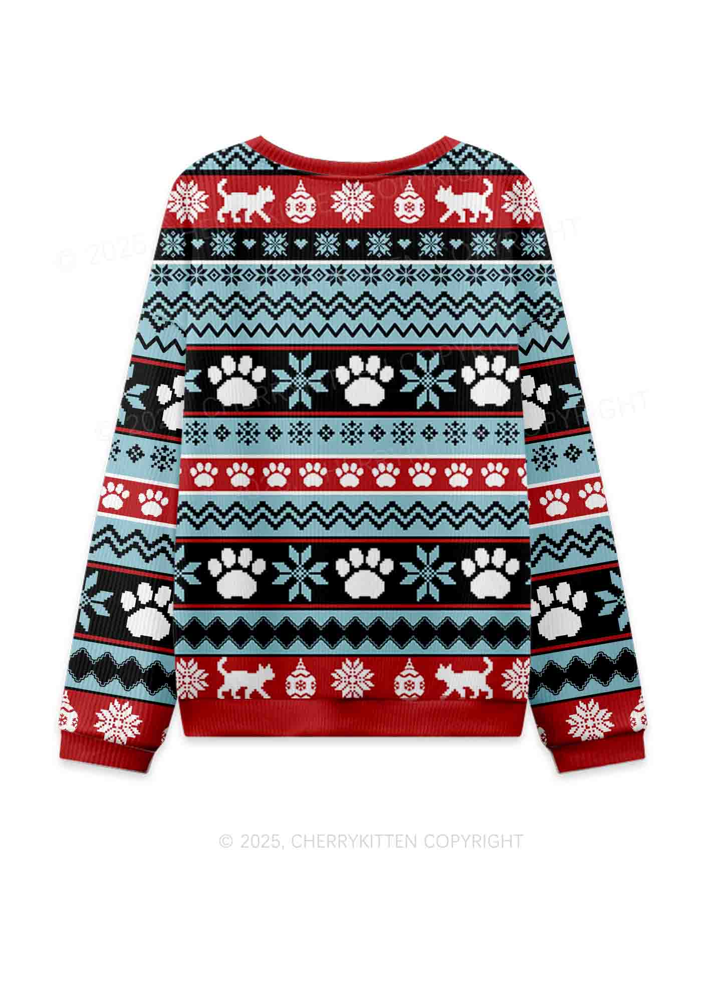 The Cat Lady Y2K Christmas Knit Sweatshirt Cherrykitten - Image 2