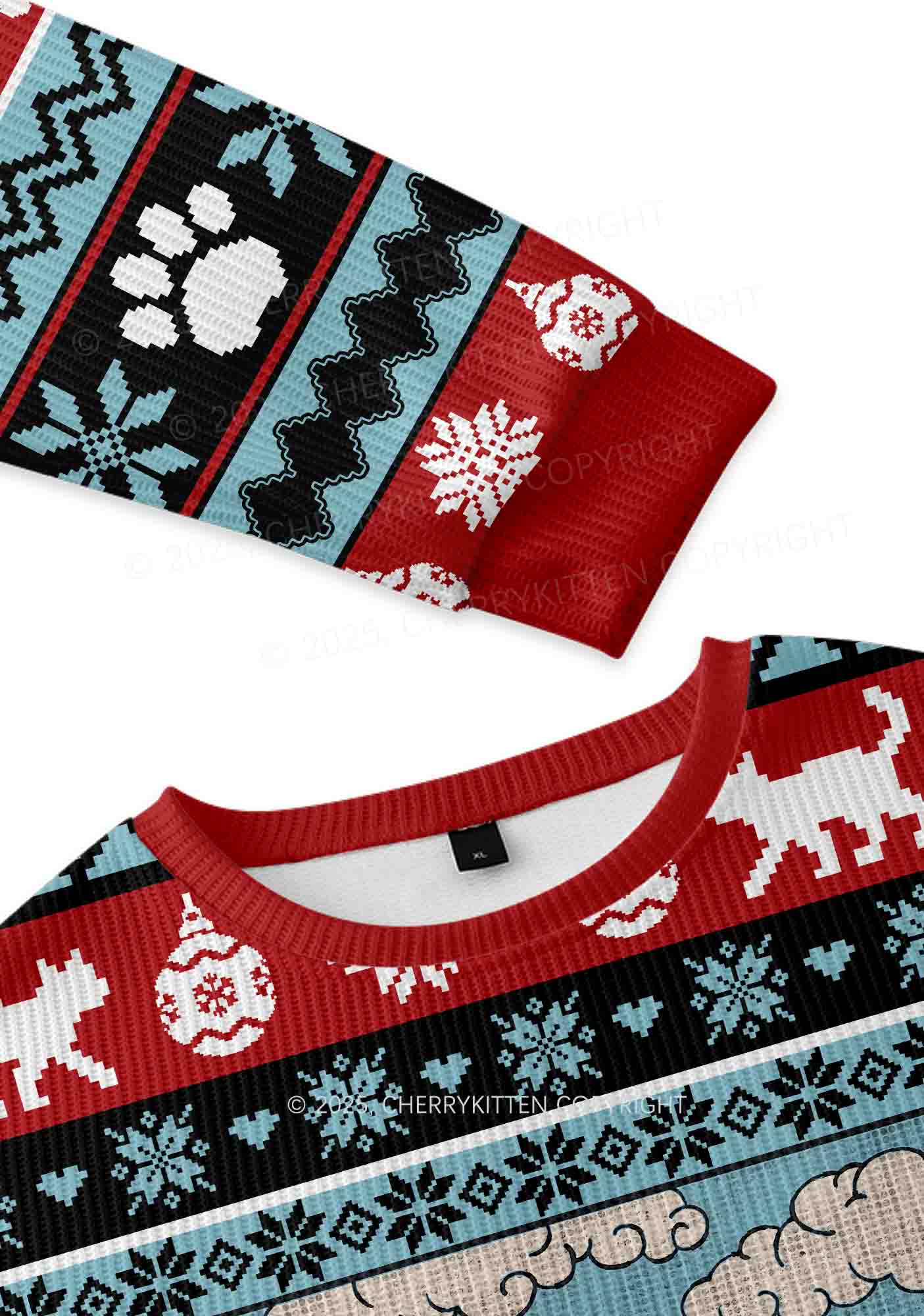 The Cat Lady Y2K Christmas Knit Sweatshirt Cherrykitten - Image 3