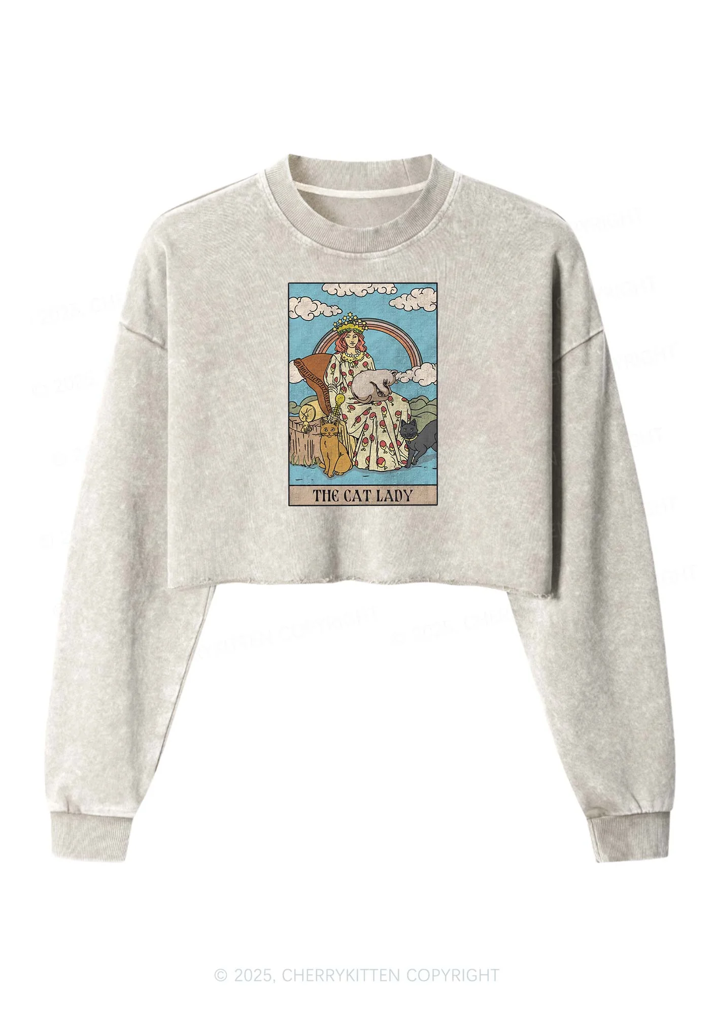 The Cat Lady Y2K Crop Washed Sweatshirts Cherrykitten - Image 4