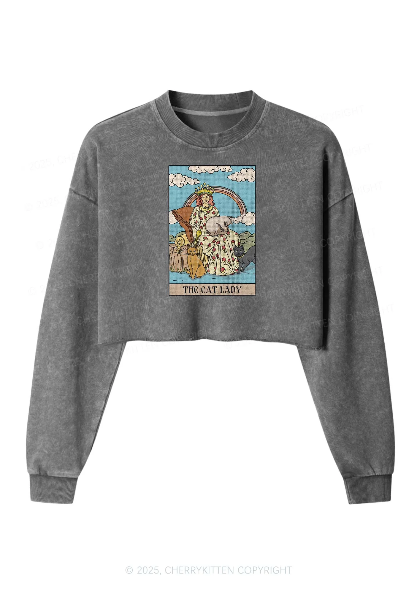 The Cat Lady Y2K Crop Washed Sweatshirts Cherrykitten - Image 5
