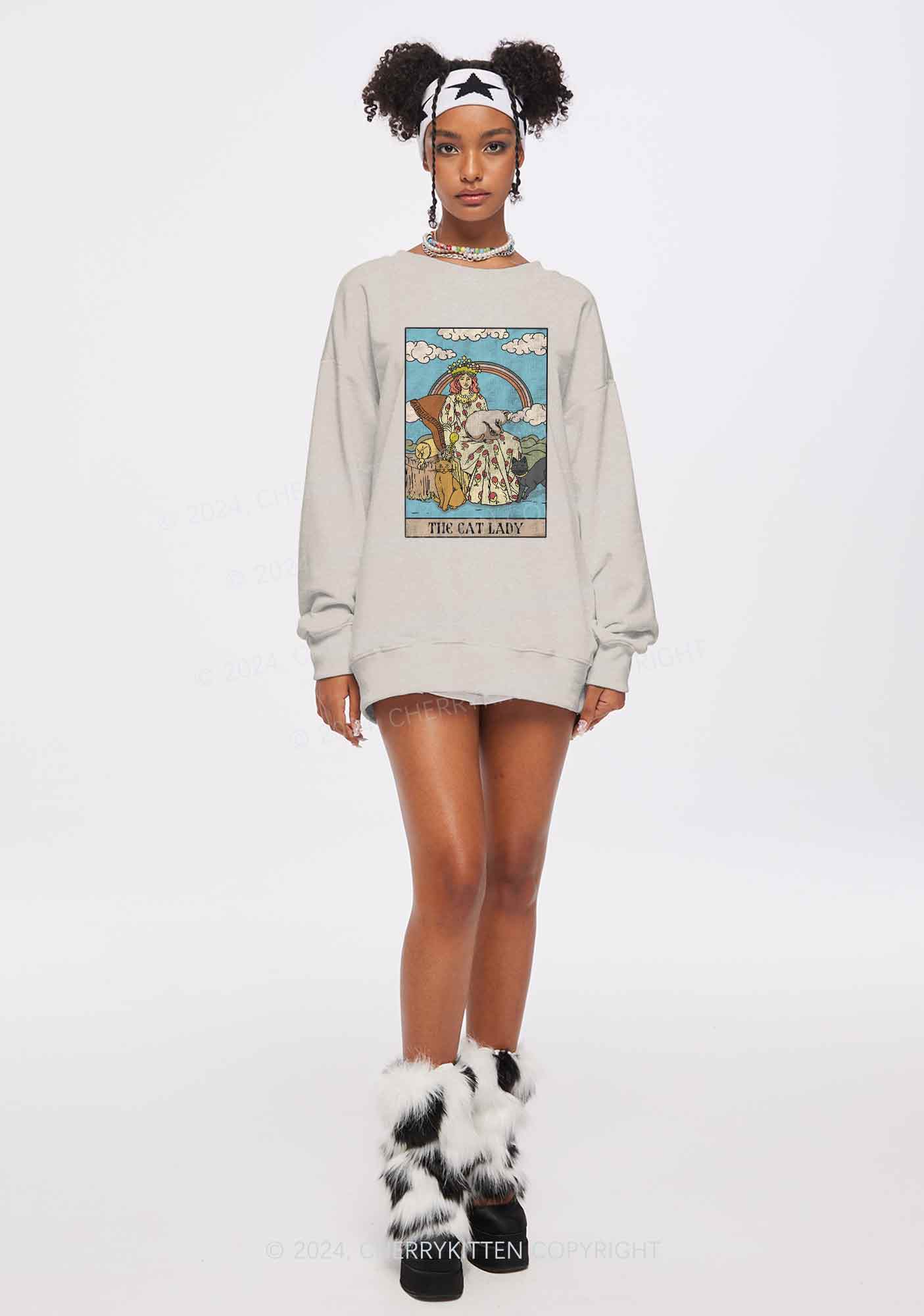 The Cat Lady Y2K Washed Sweatshirts Cherrykitten - Image 2