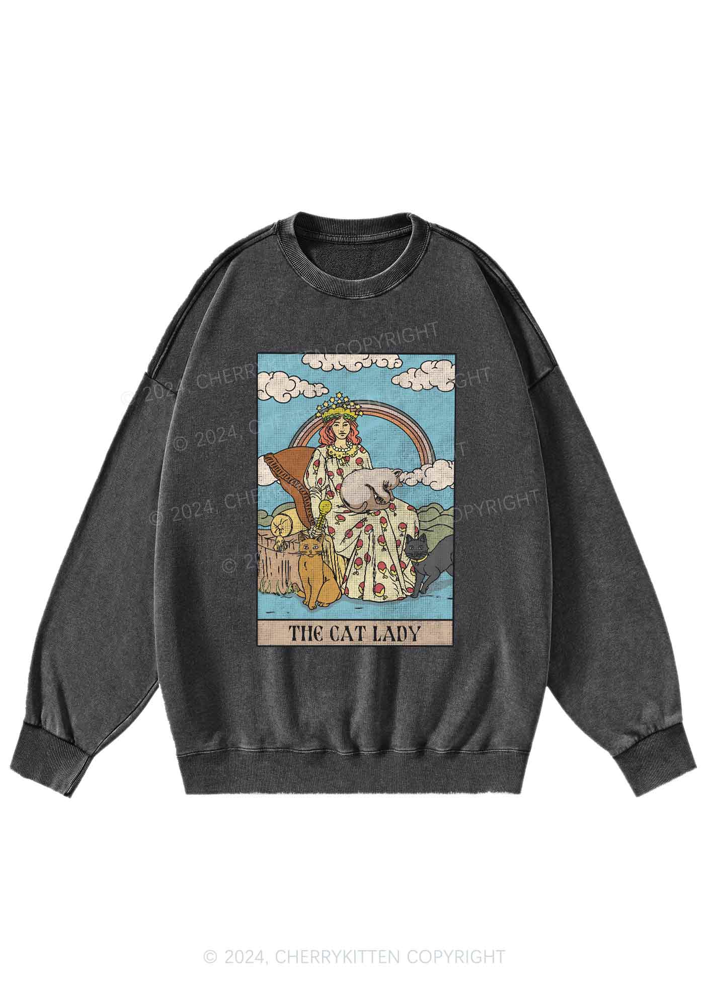 The Cat Lady Y2K Washed Sweatshirts Cherrykitten - Image 3