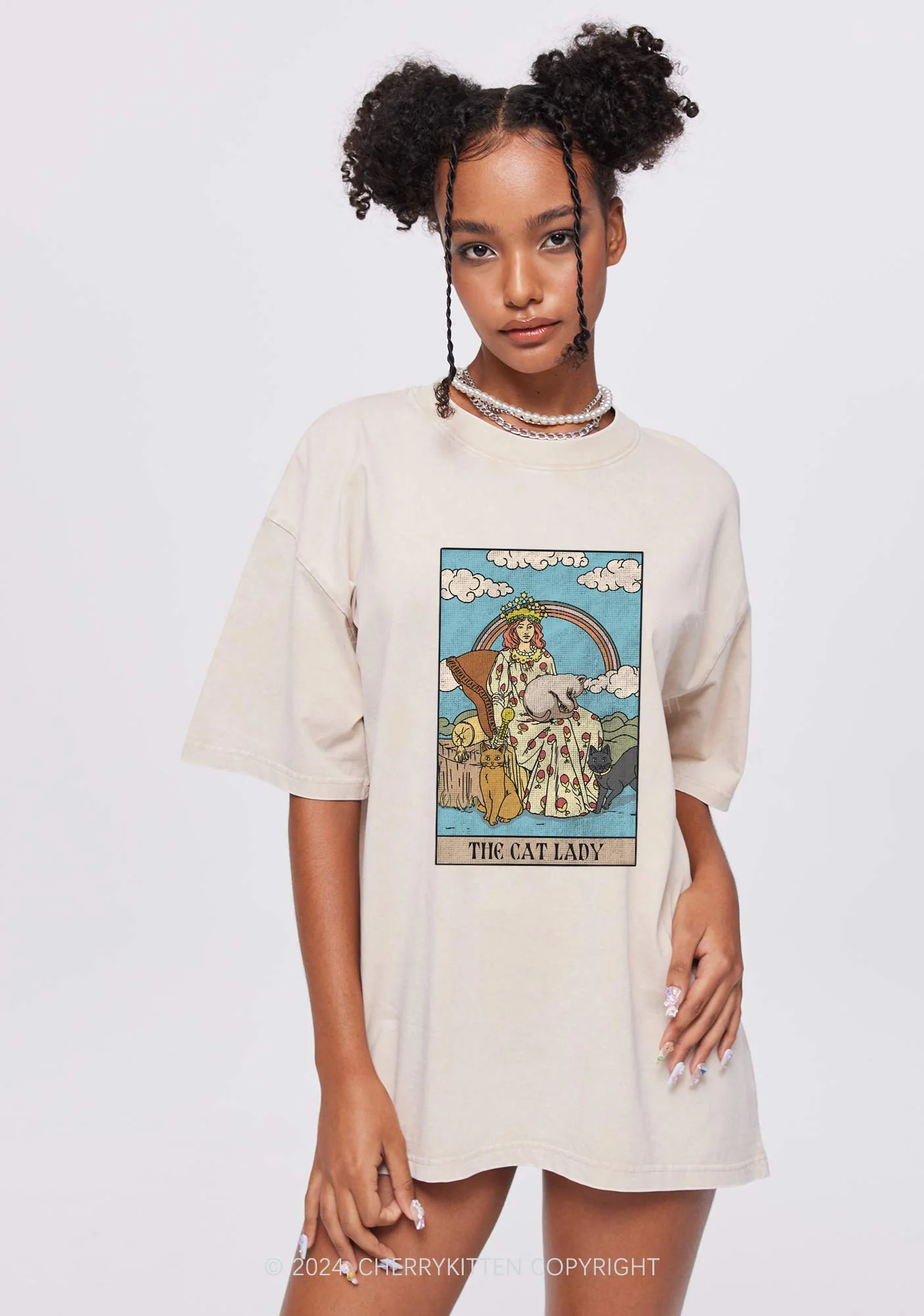 The Cat Lady Y2K Washed Tee Cherrykitten - Image 2