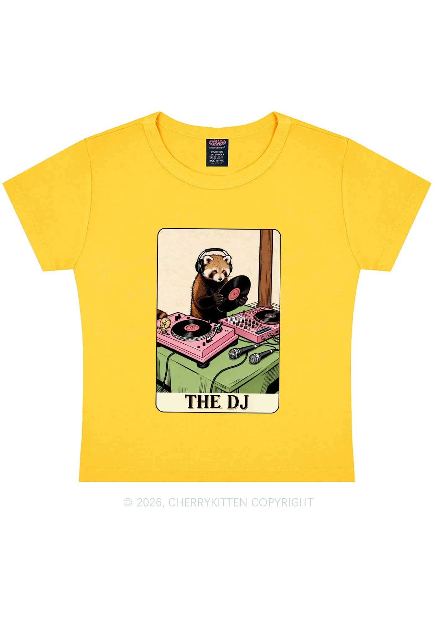 The DJ Raccoon Y2K Baby Tee Cherrykitten - Image 3