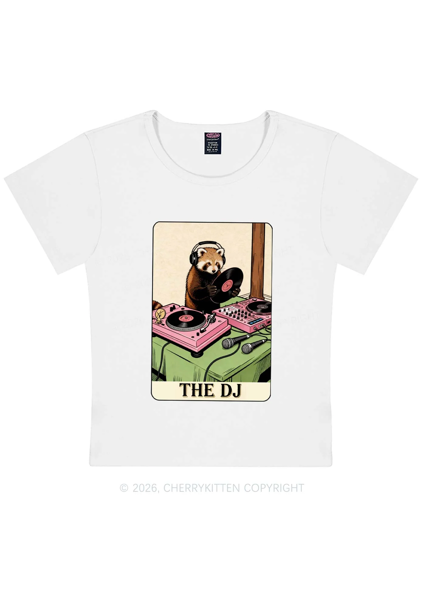 The DJ Raccoon Y2K Baby Tee Cherrykitten - Image 4