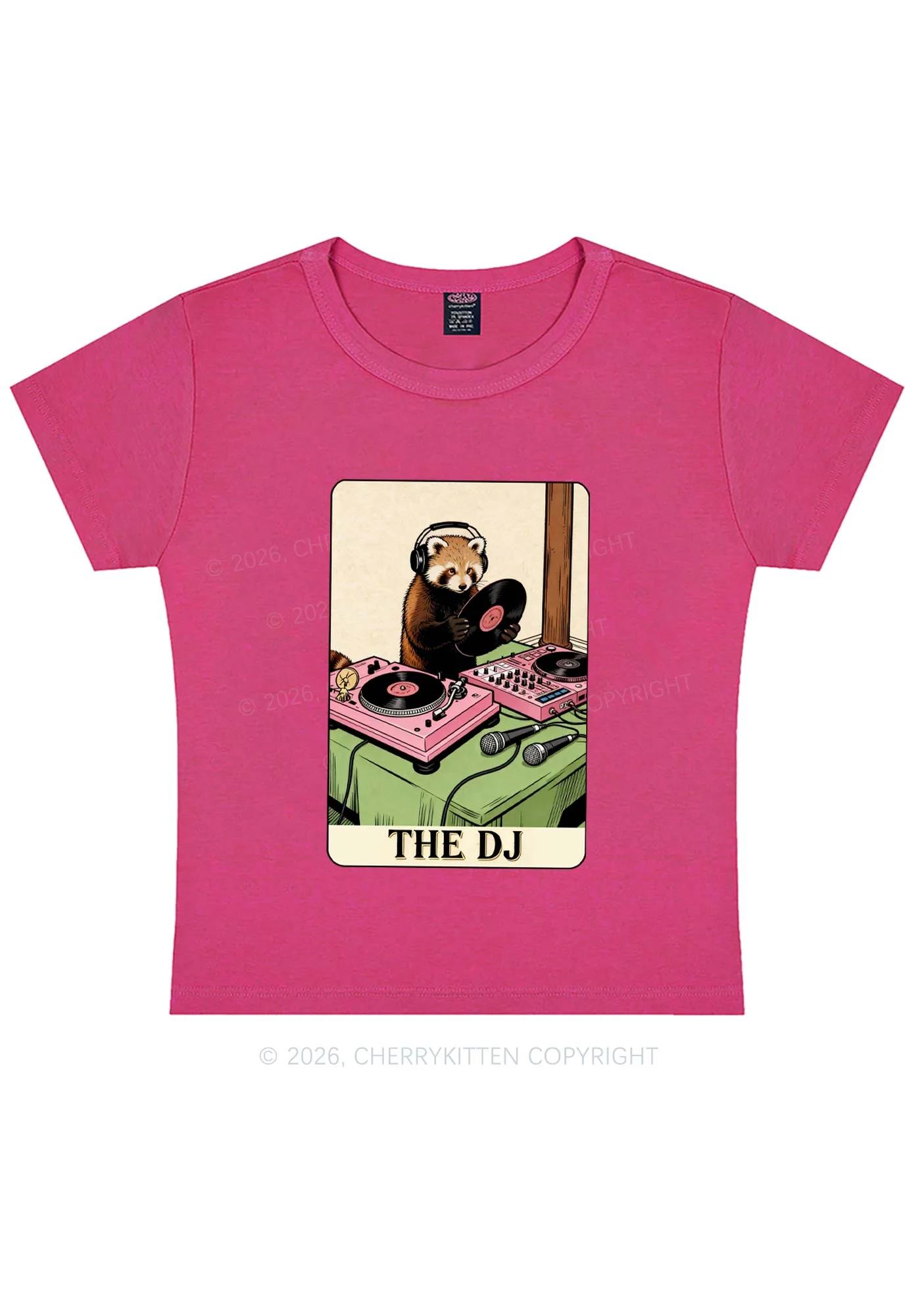 The DJ Raccoon Y2K Baby Tee Cherrykitten - Image 6