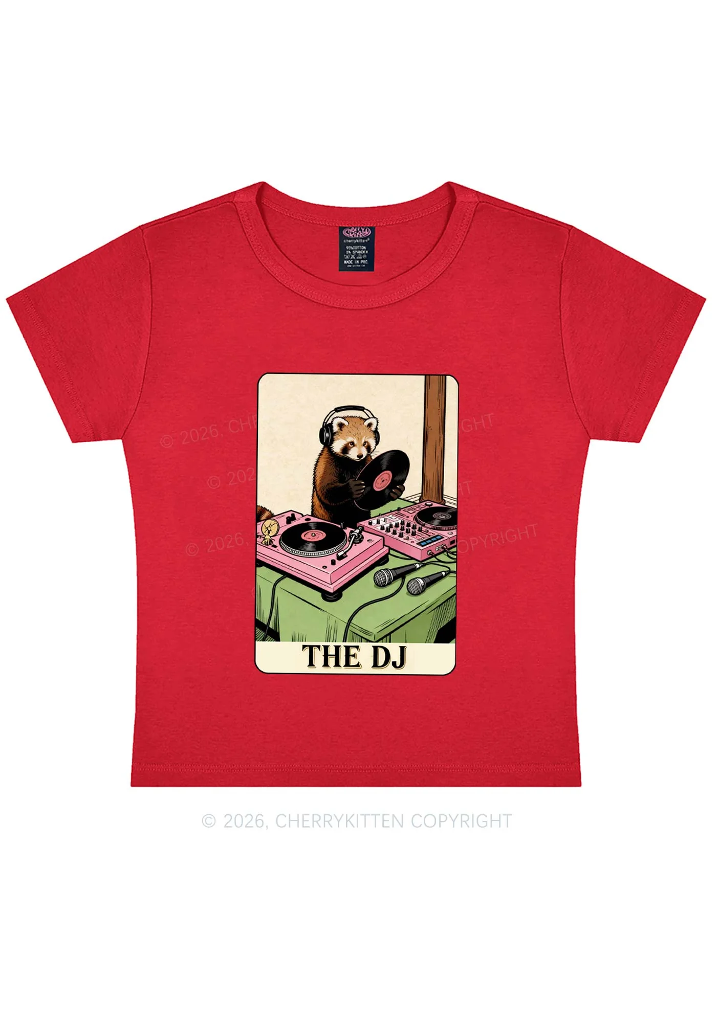 The DJ Raccoon Y2K Baby Tee Cherrykitten - Image 7