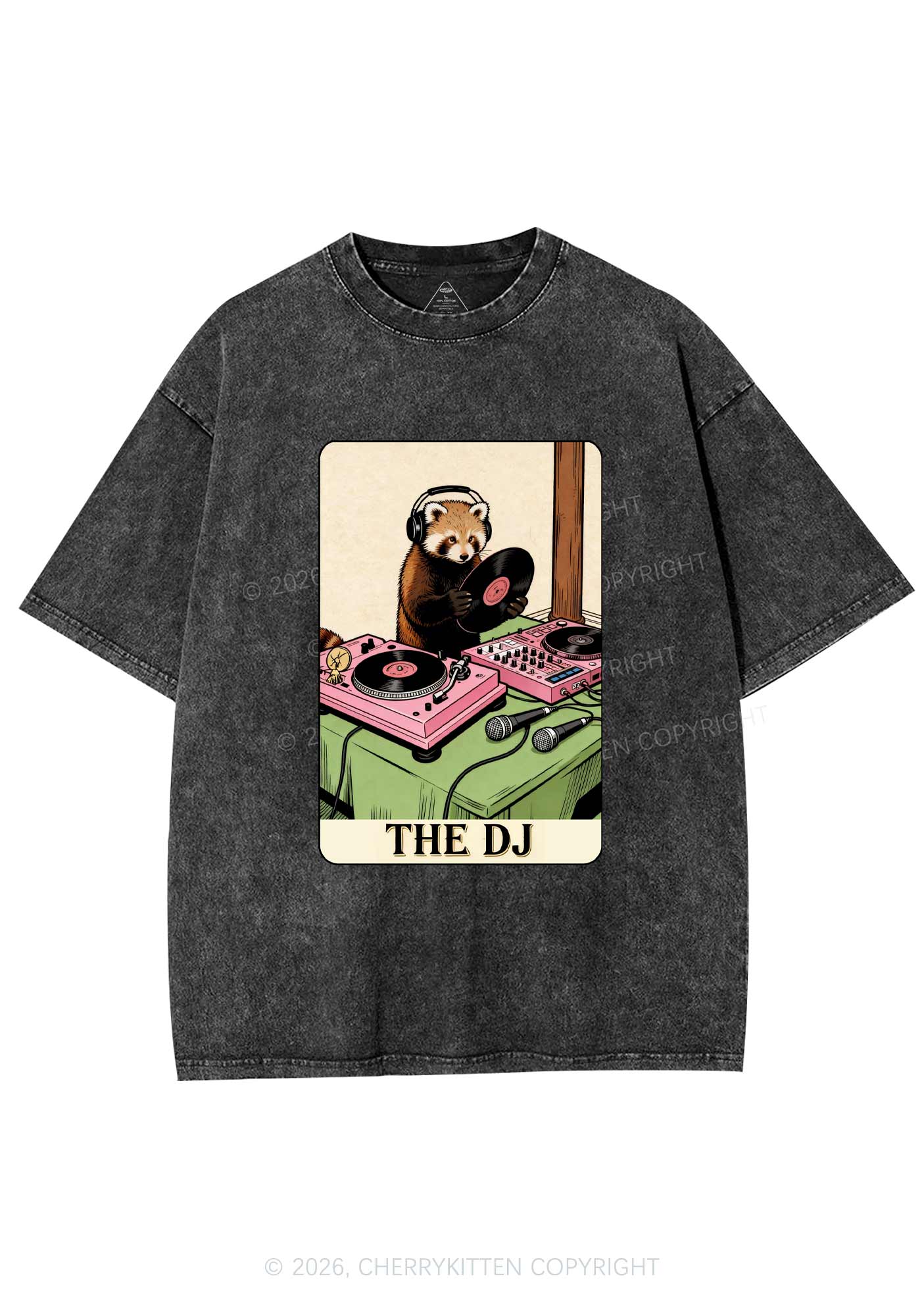 The DJ Raccoon Y2K Shirts Washed Tee Cherrykitten - Image 3